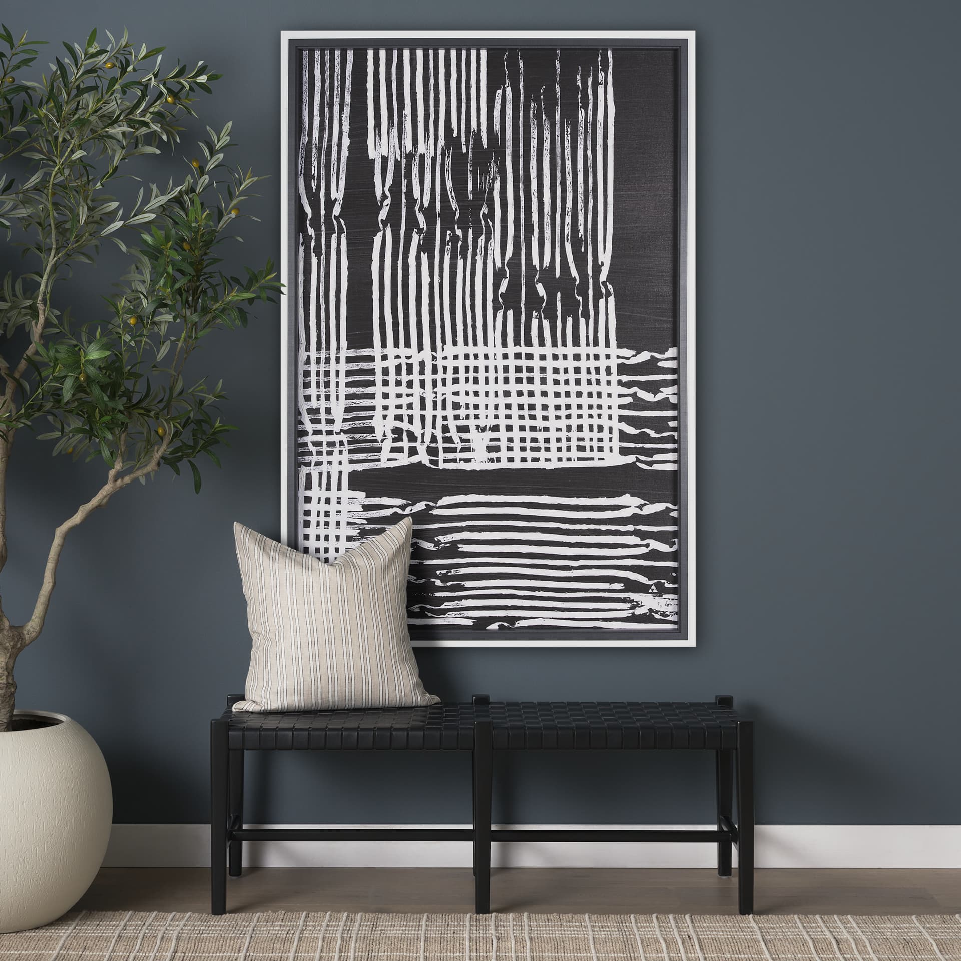 Woven Lines I by Mercana Studio a Hand Embellished Textured Framed Art Print — in a styled room
