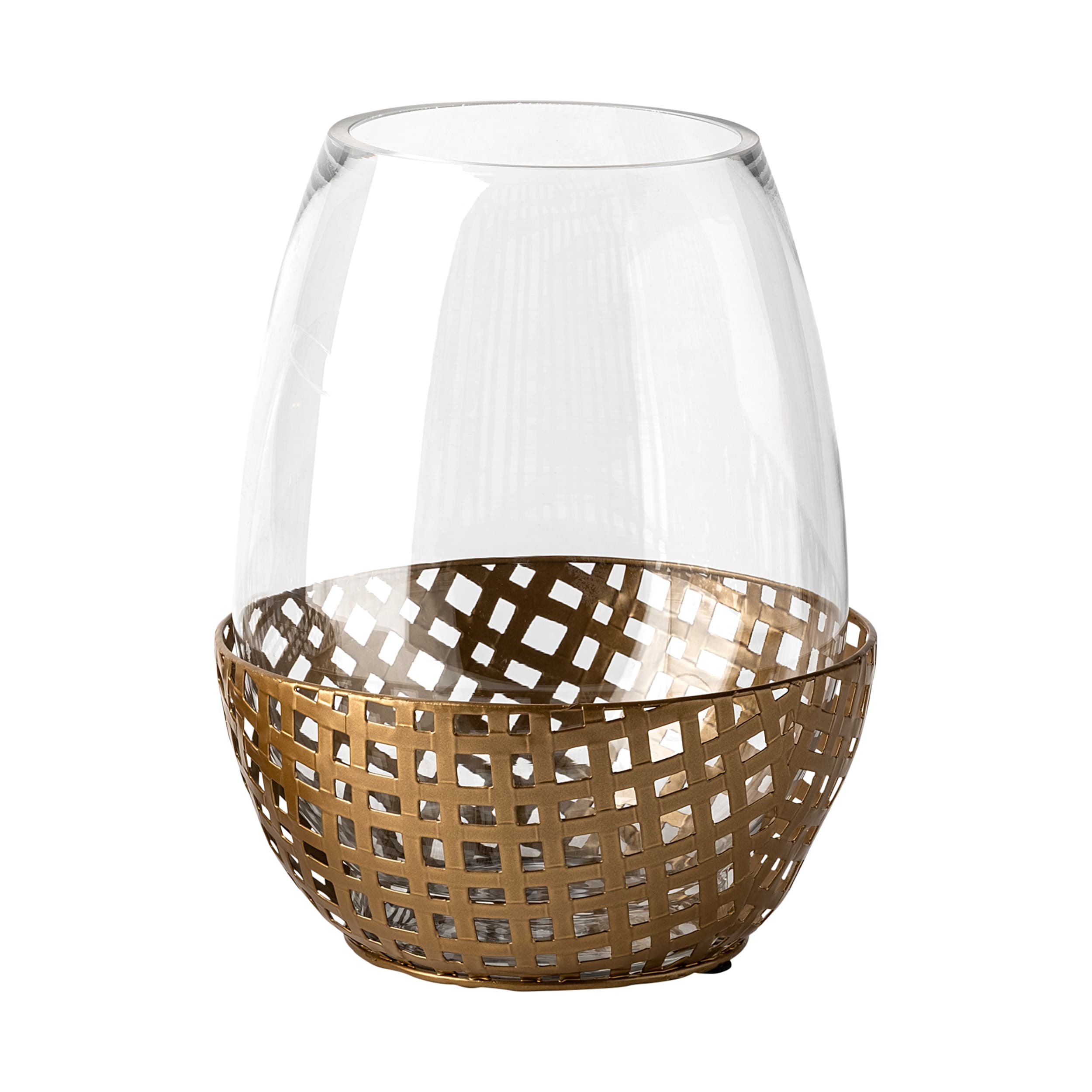 Reena II Large Gold Woven Metal Base Table Candle Holder — product photograph