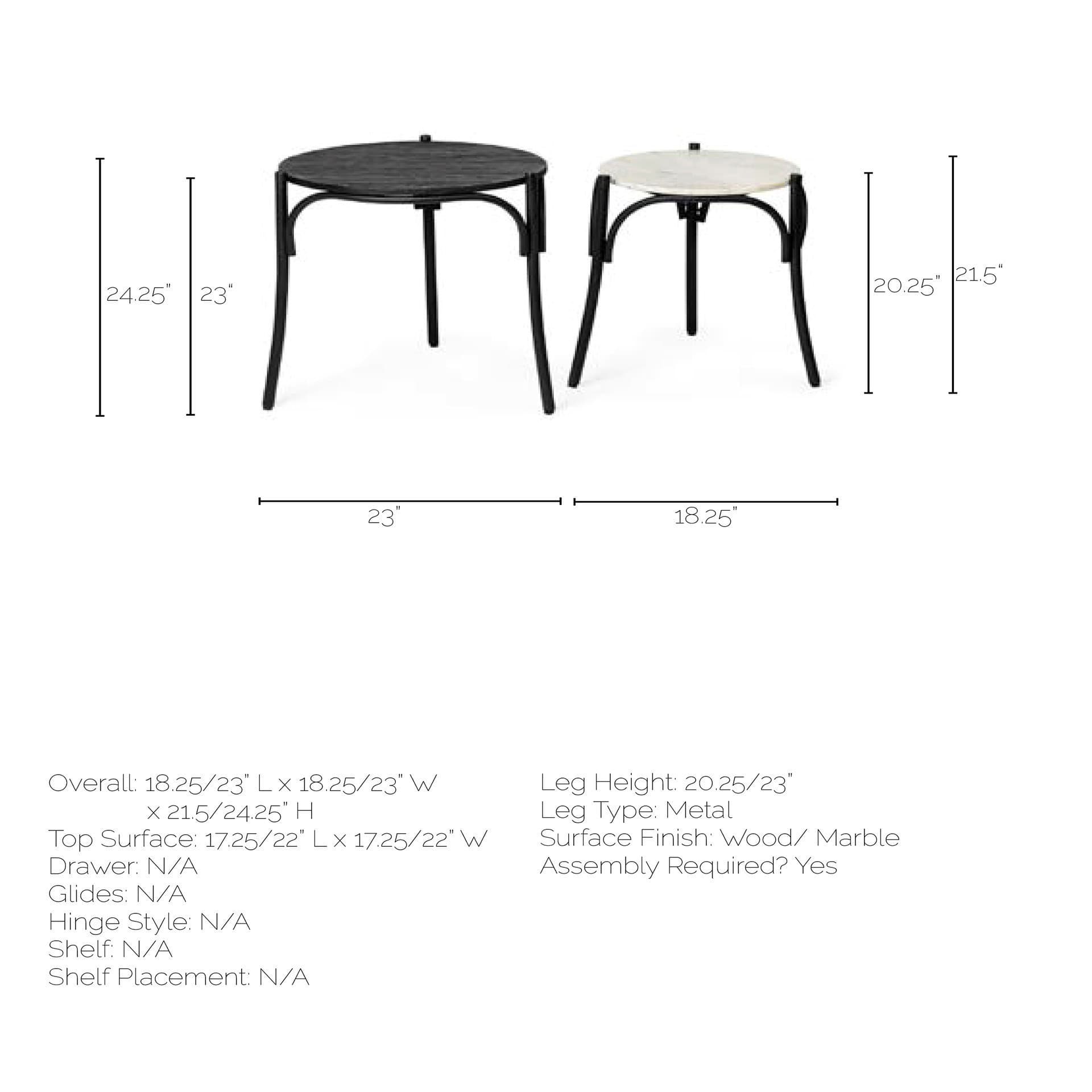 Etienne VII 24" Set of Two Round Top Black Wood and Marble Top Nesting Table — product photograph
