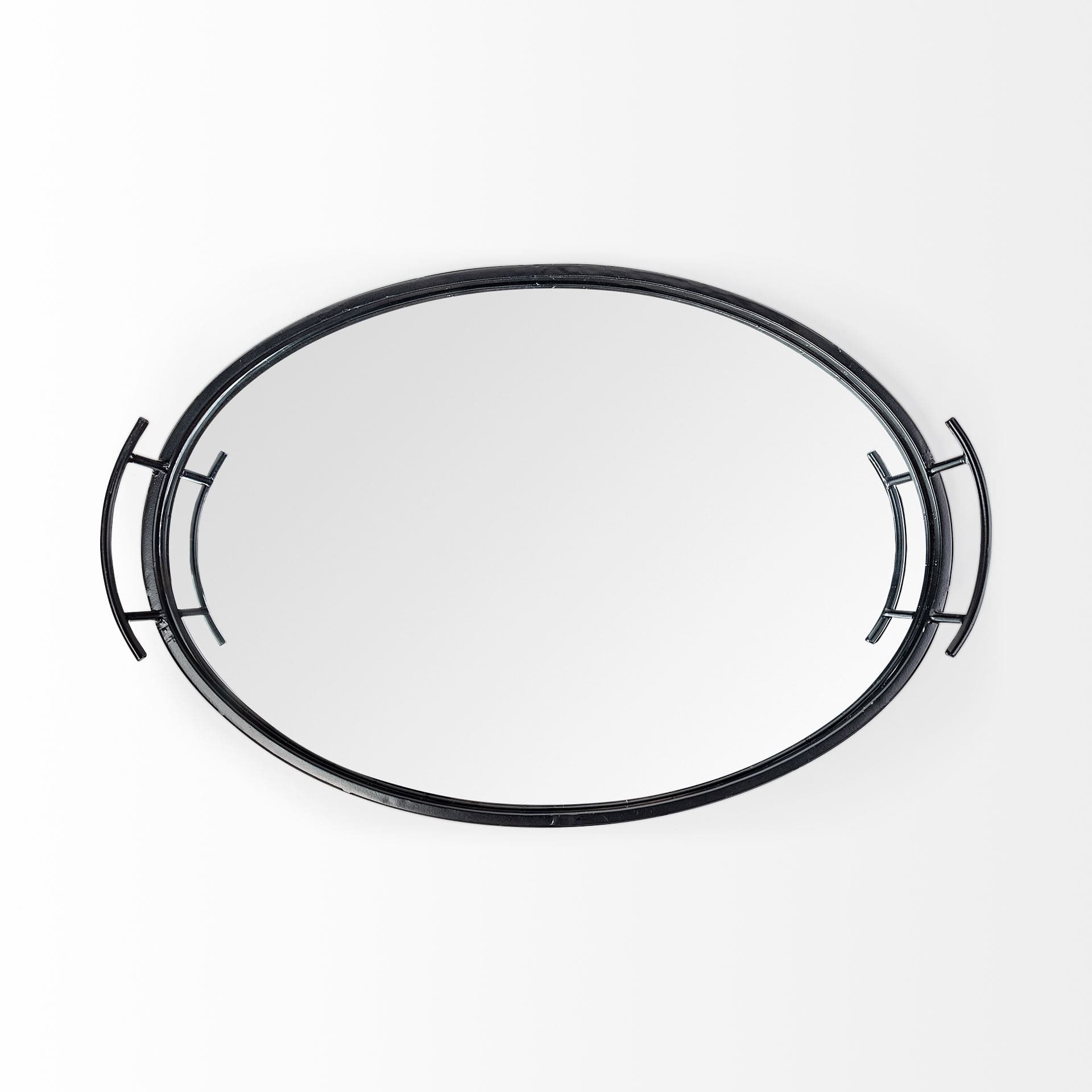 Ansel 20L x 14W Black Metal Mirrored Bottom Oval Serving Tray — product photograph