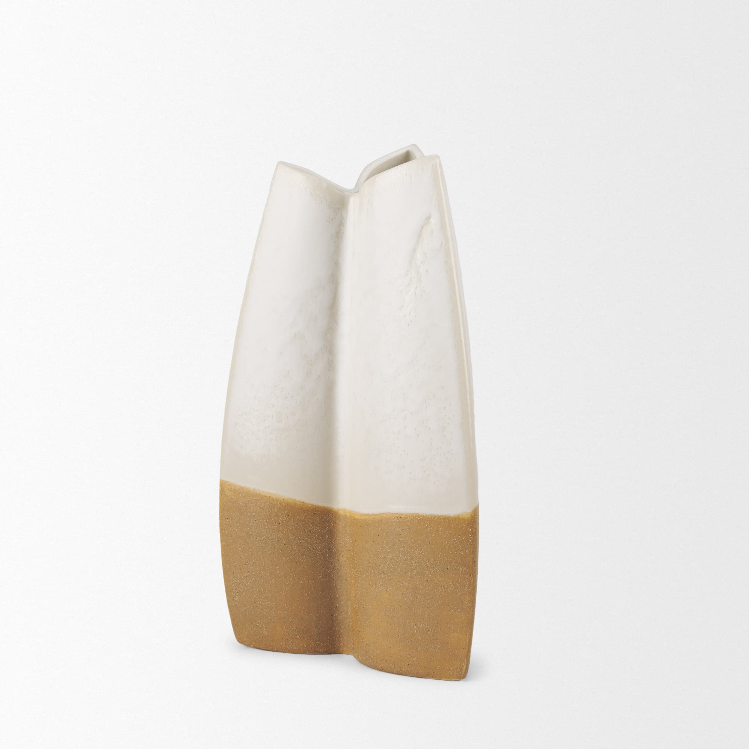 Vania Small Off White w/ Tan Textured Ceramic Vase — product photograph