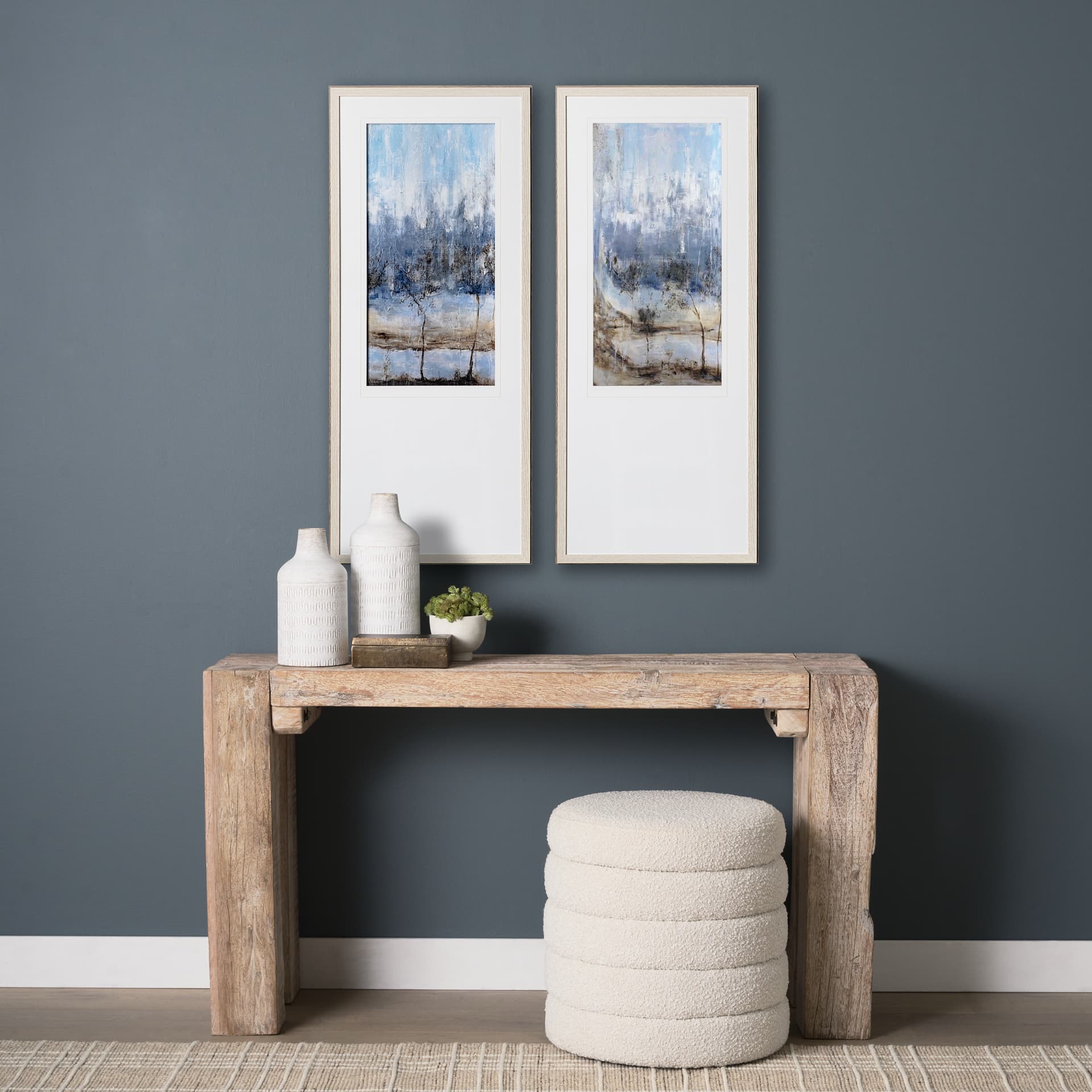 Anchored In Blue I by Aziz Kadmiri a Hand Embellished Textured Framed Art Print Matted under Glass — in a styled room