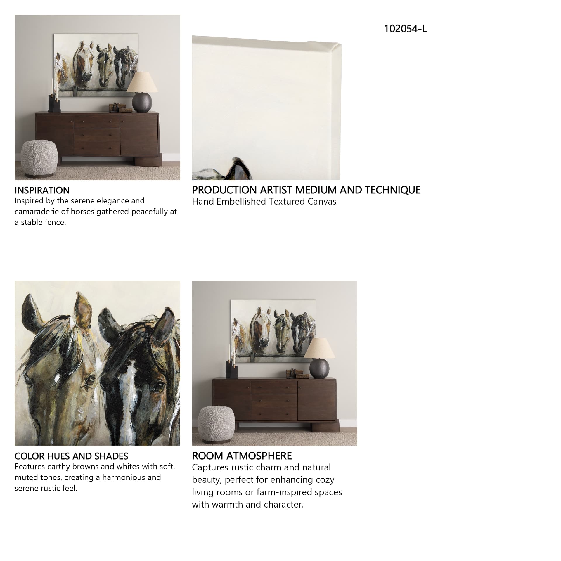 Horses by Natali a Hand Embellished Textured Canvas — in a styled room