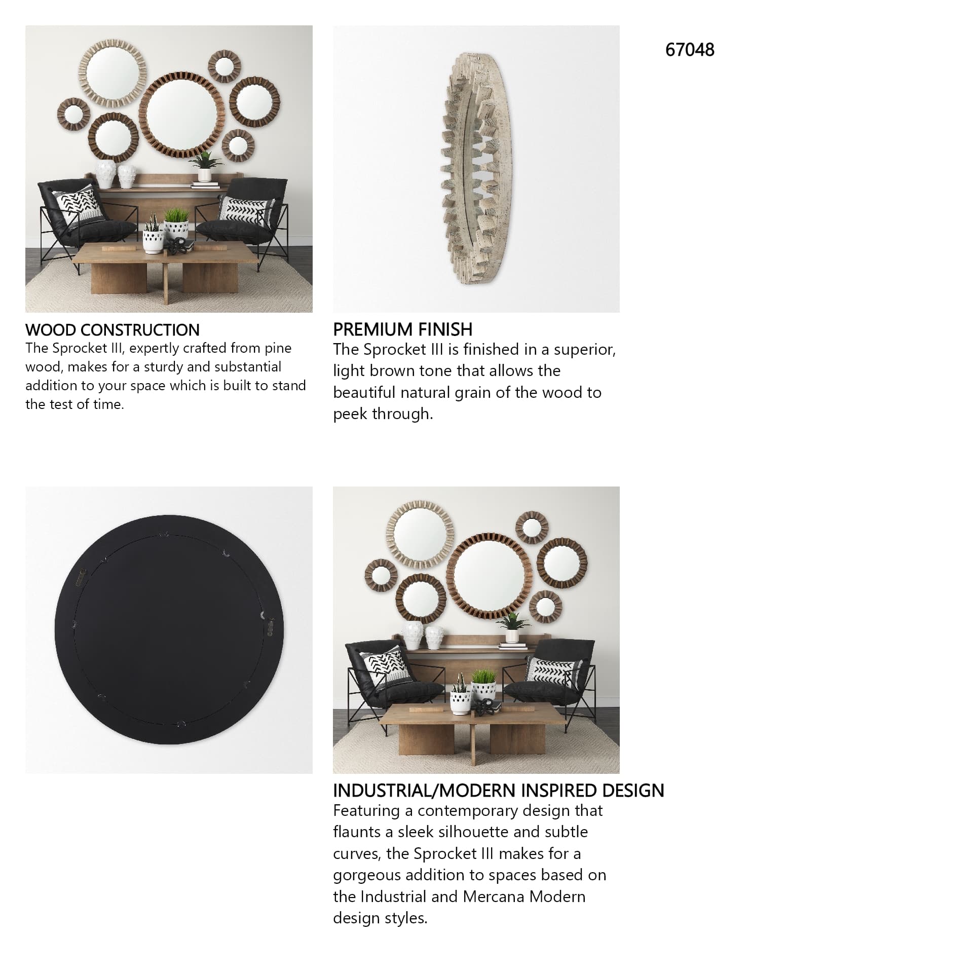 Sprocket Mirror 35" Round Natural Brown Wood Frame Mirror — in a styled room