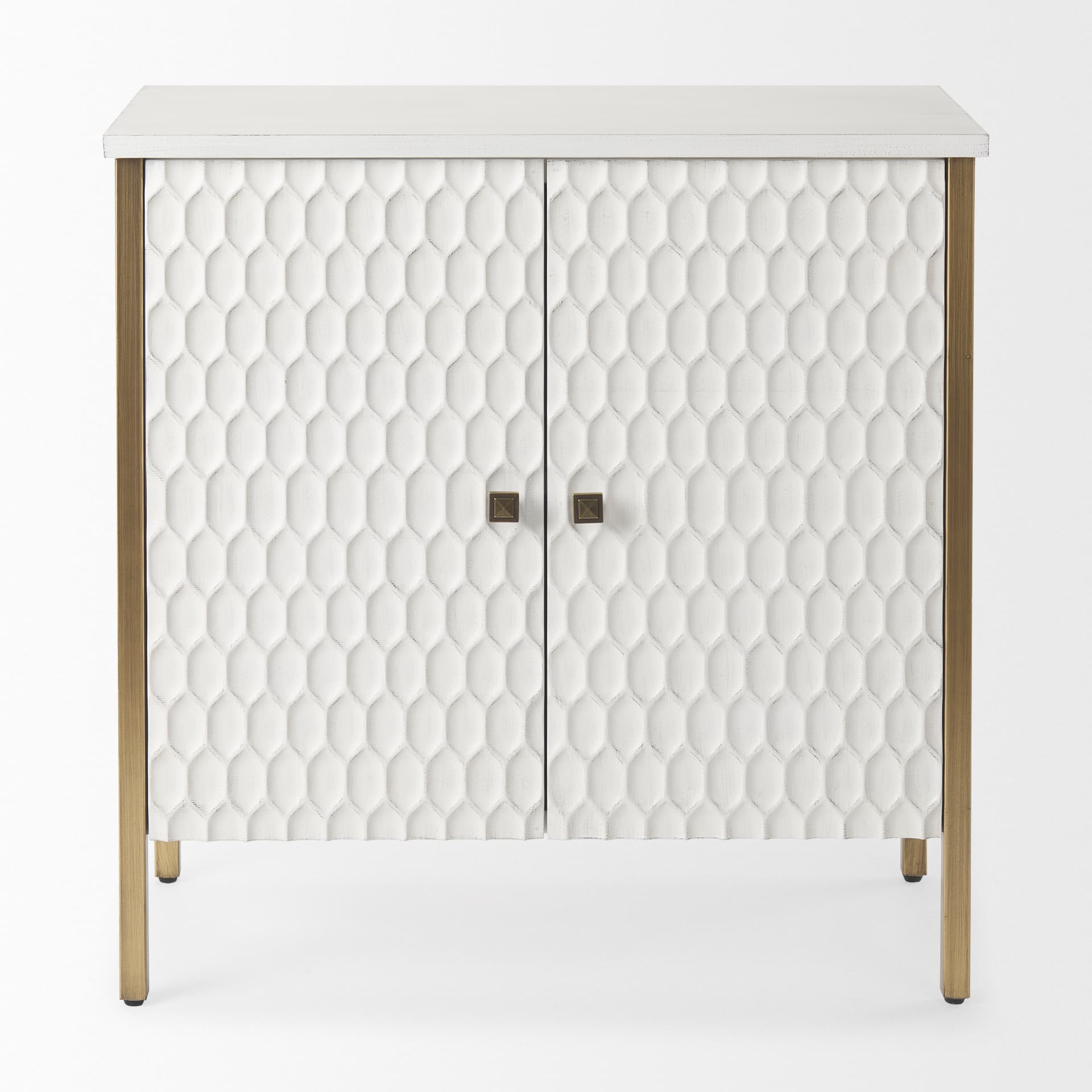 Savannah White Fir Veneer w/ Gold Metal Accent 2-Door Accent Cabinet — product photograph