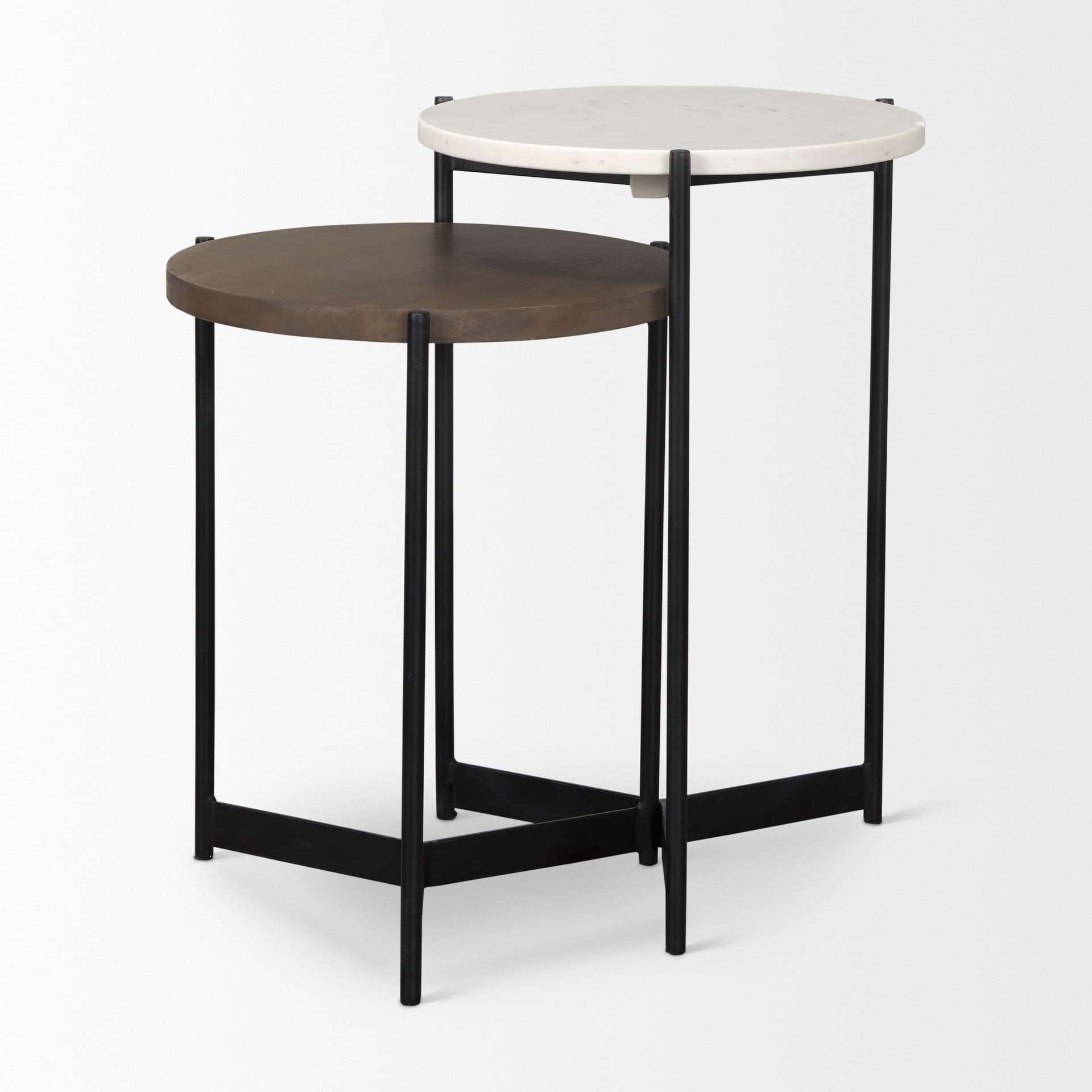 Larkin Marble & Dark Brown Wood Tabletop Nesting End/Side Tables — product photograph