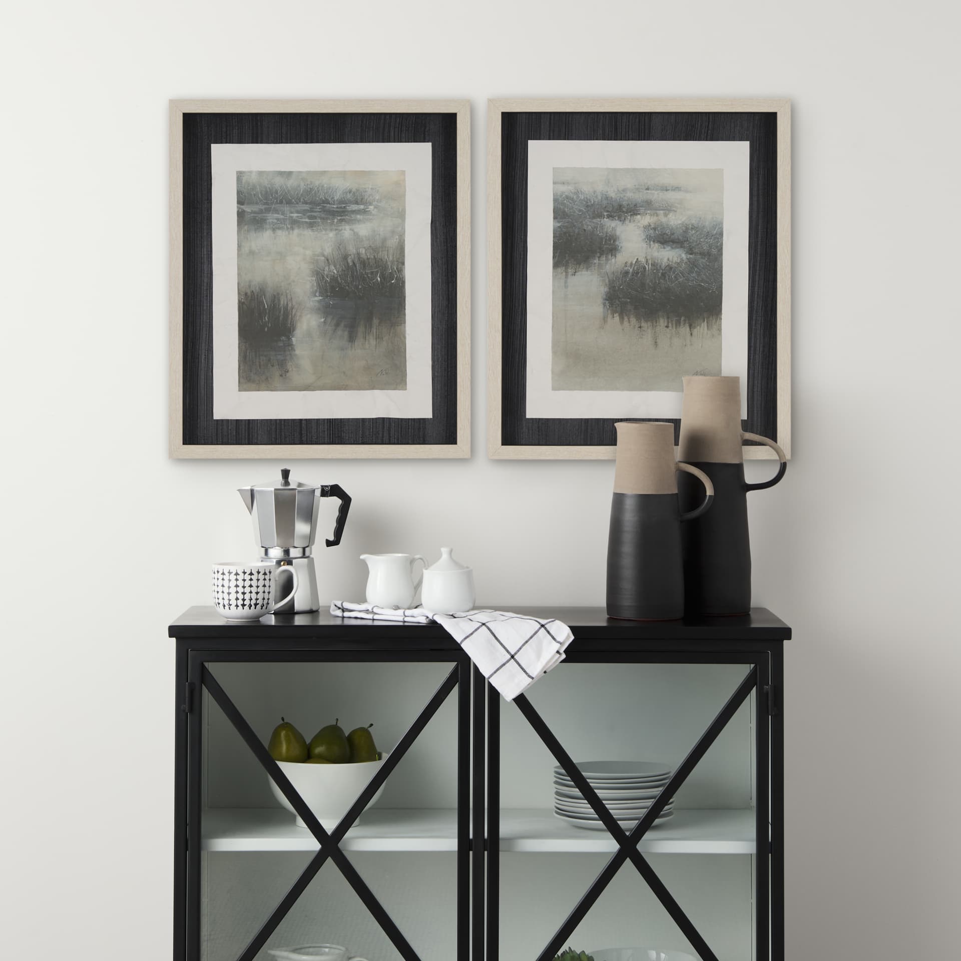 Water Grasses (Set of 2) by Mercana Studio a Hand Embellished Framed Art Print Matted under Glass — in a styled room
