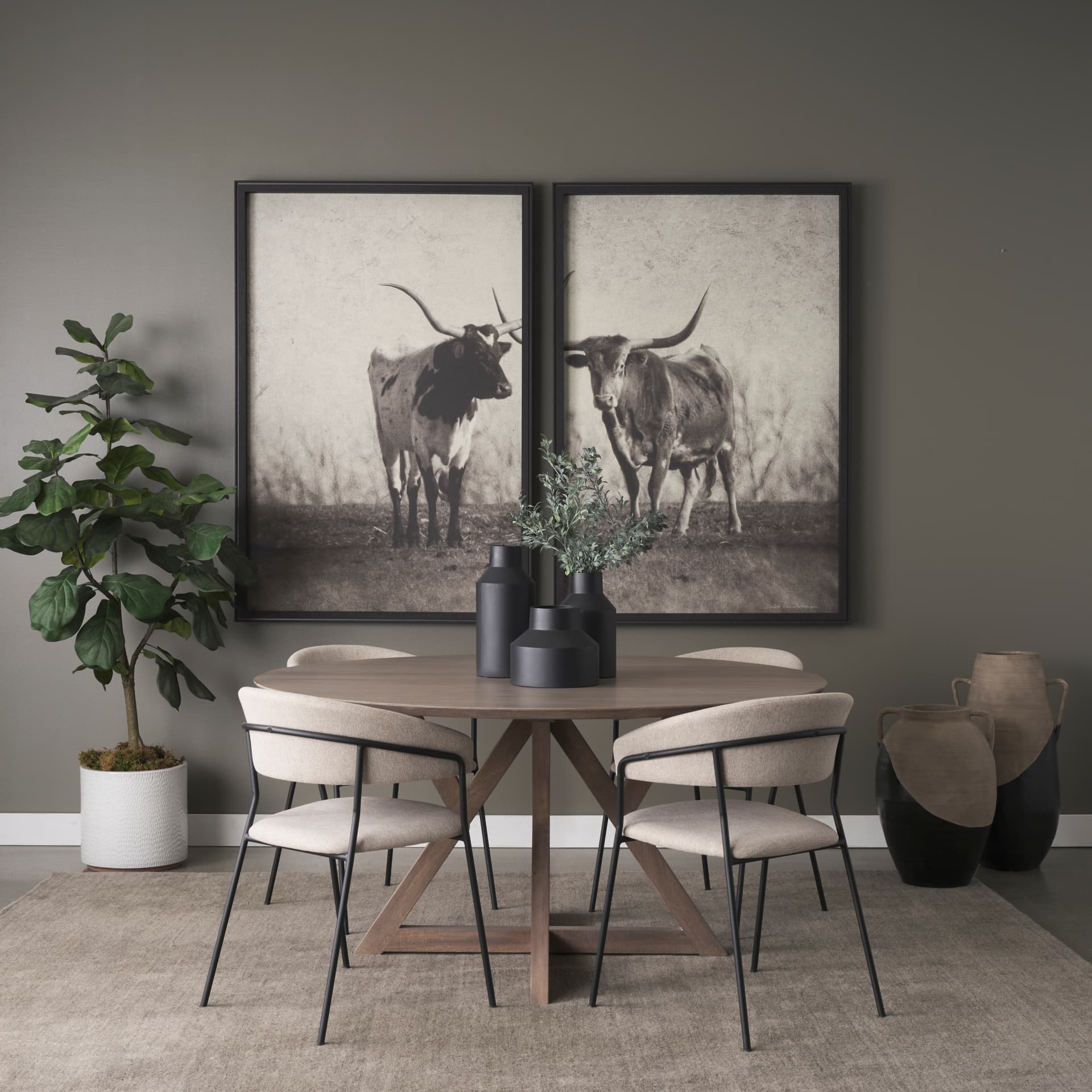 Carolyn Contoured Back Dining Side Chair | Oatmeal Fabric w/ Metal — product photograph
