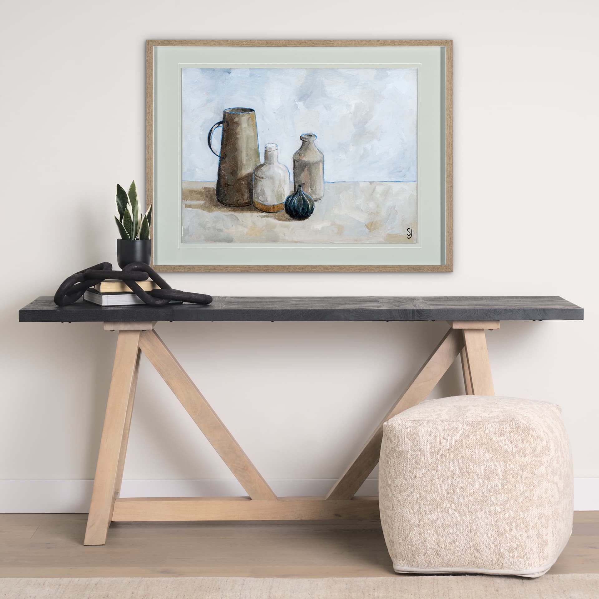 A Collection of Jars by Steven Johnson Hand Embellished Textured Framed Art Photo Matted under Glass — in a styled room