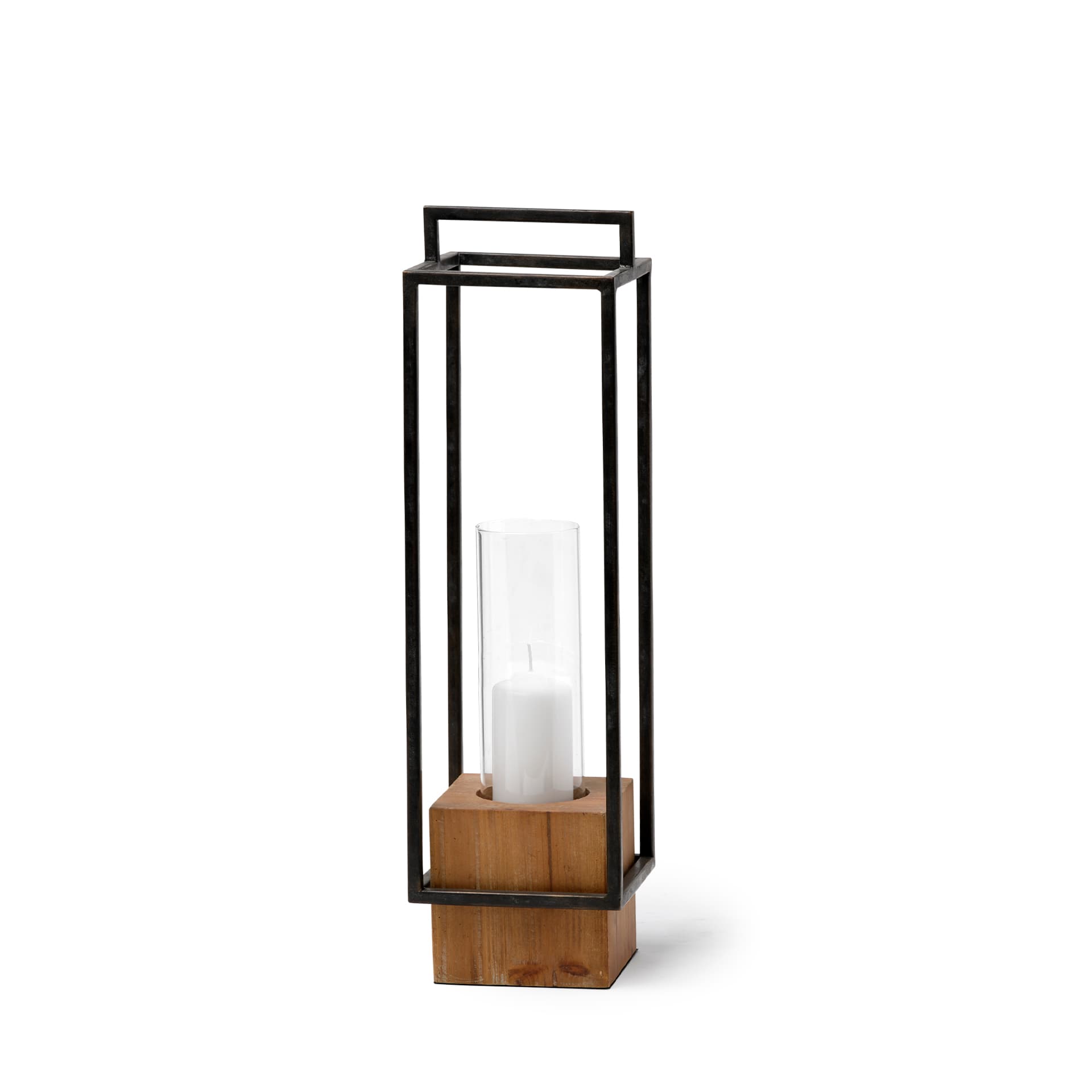 Orionis Large Wood w/ Black Metal Lantern Candle Holder — product photograph