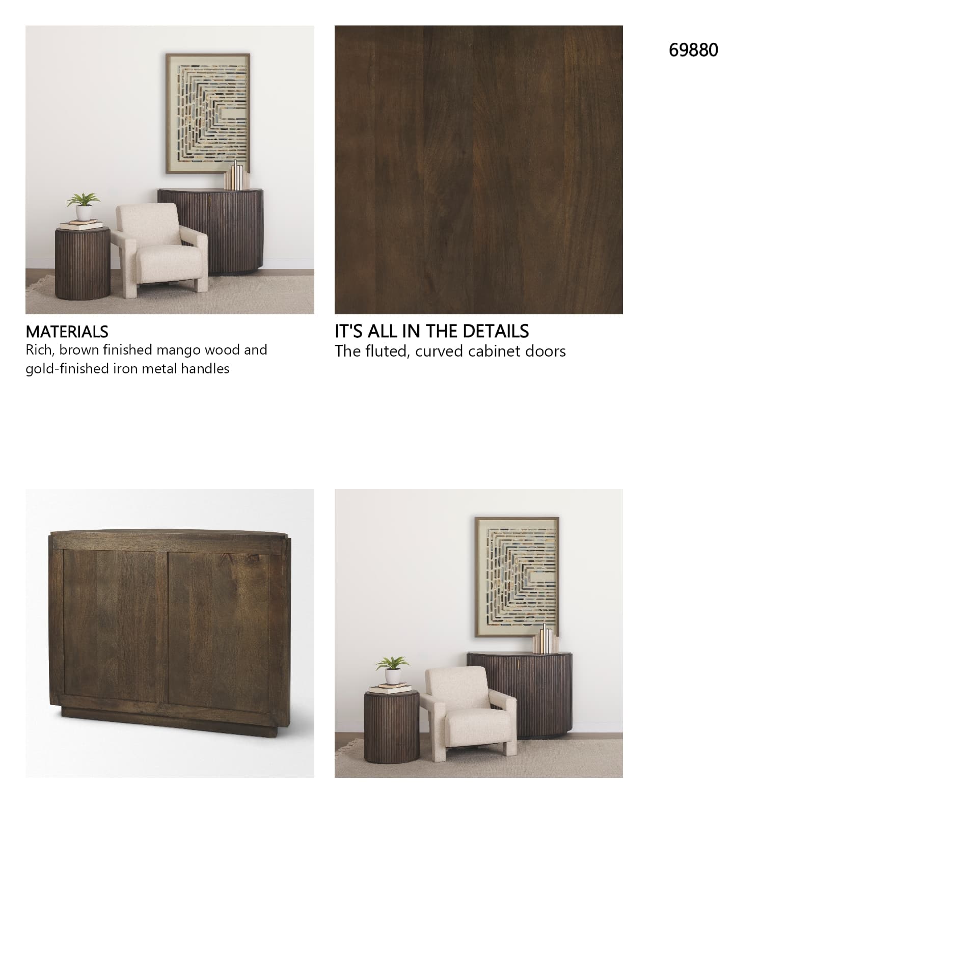 Terra Fluted Dark Brown 2-Door Accent Cabinet — in a styled room
