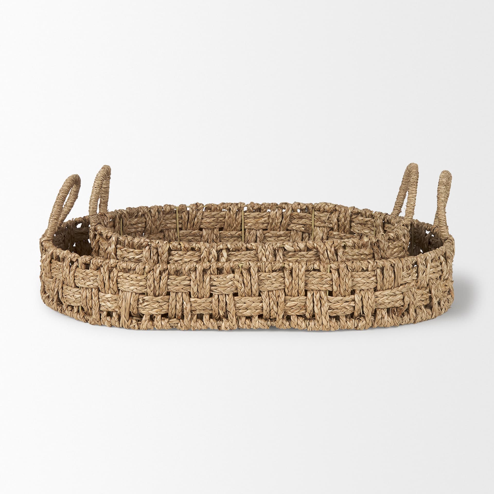 Haini Set of 2 Large Basketweave Seagrass Trays w/ Loop Handles — product photograph