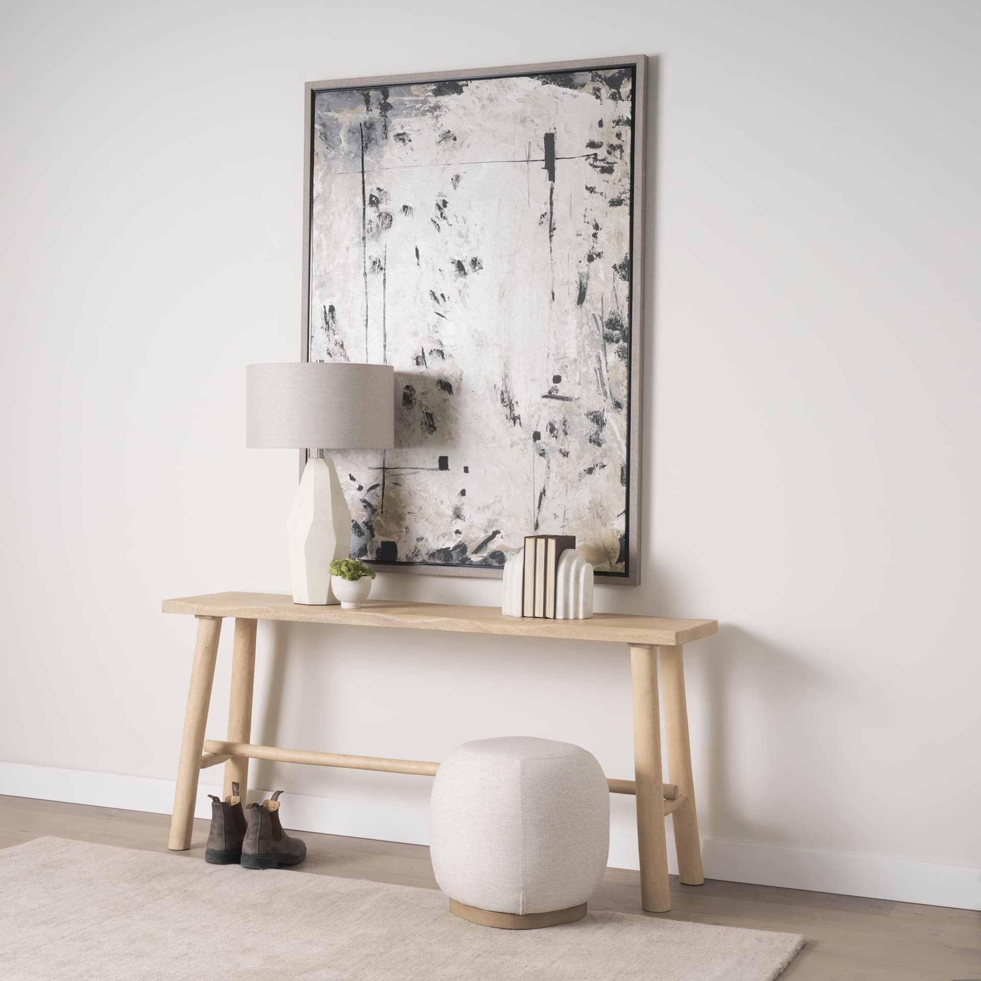 Sekou Light Brown Wooden Craftsman Console Table — in a styled room