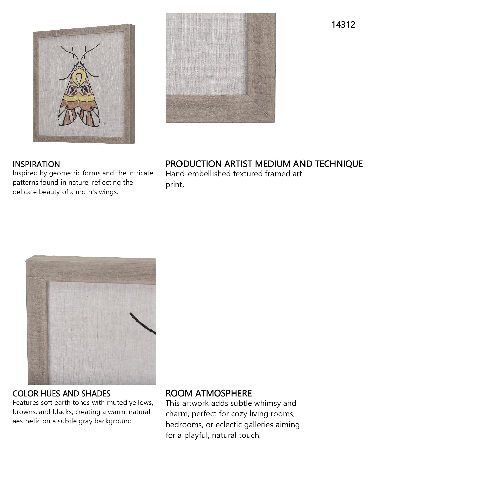 Moth II by Mercana Studio a Hand Embellished Textured Framed Art Print — in a styled room
