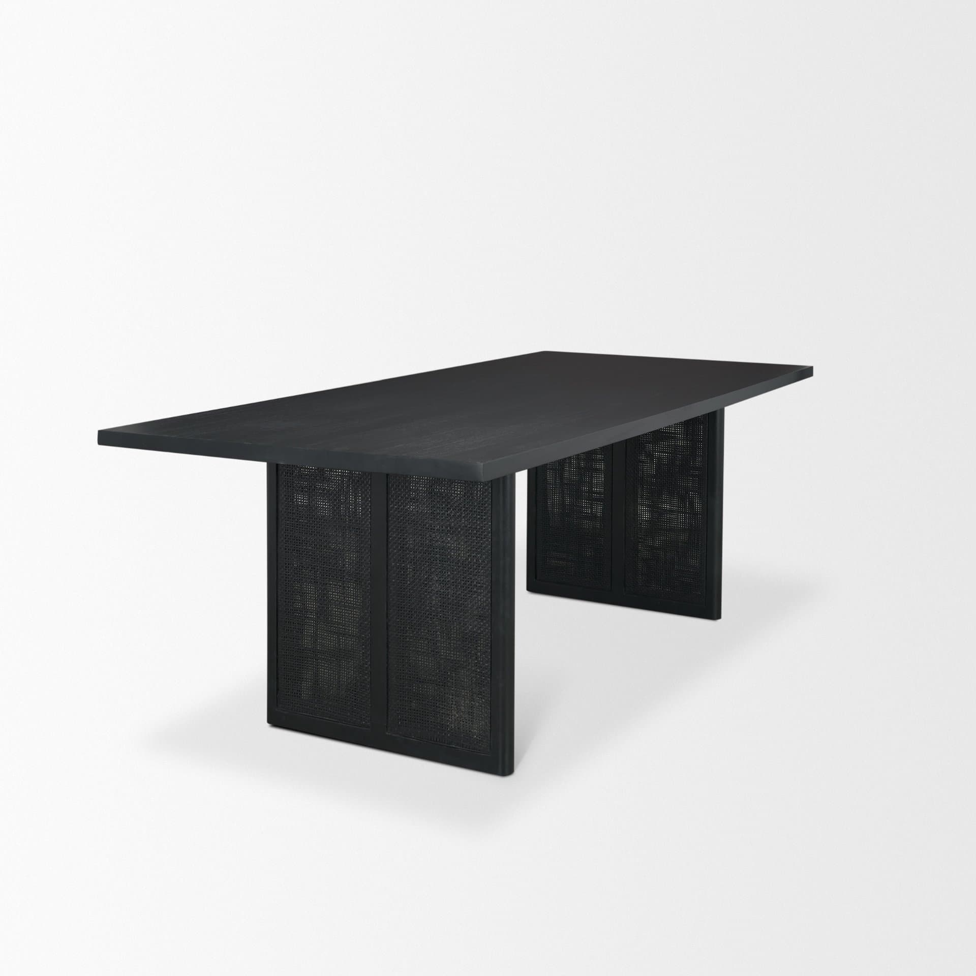 Grier 84"L x 38"W Dining Table | Modern | Black Wood & Black Wood/Cane | Seats 8 — product photograph