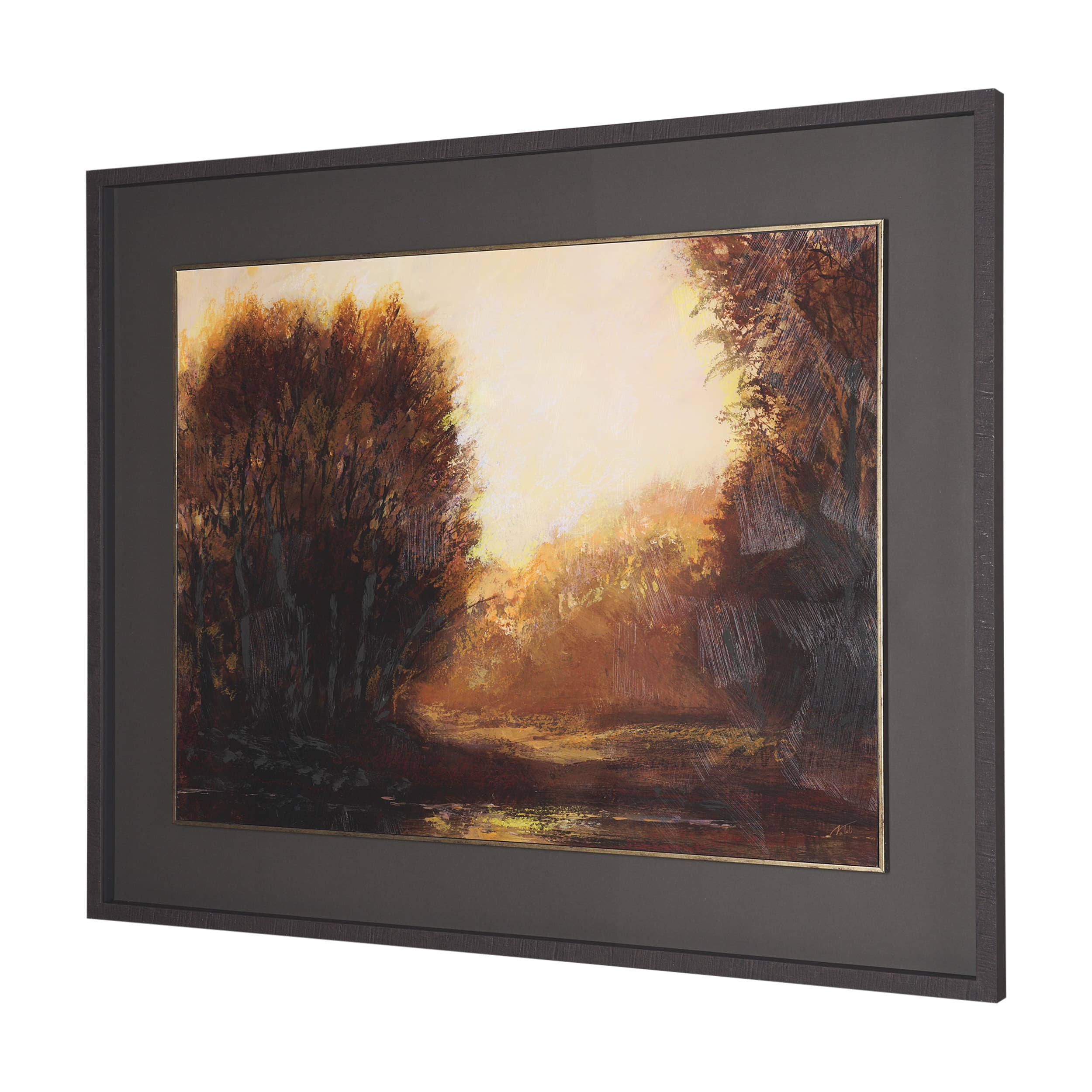 Golden Quiet II by Mercana Studio Hand-Embellished Textured Framed Artwork Matted under Glass — product photograph