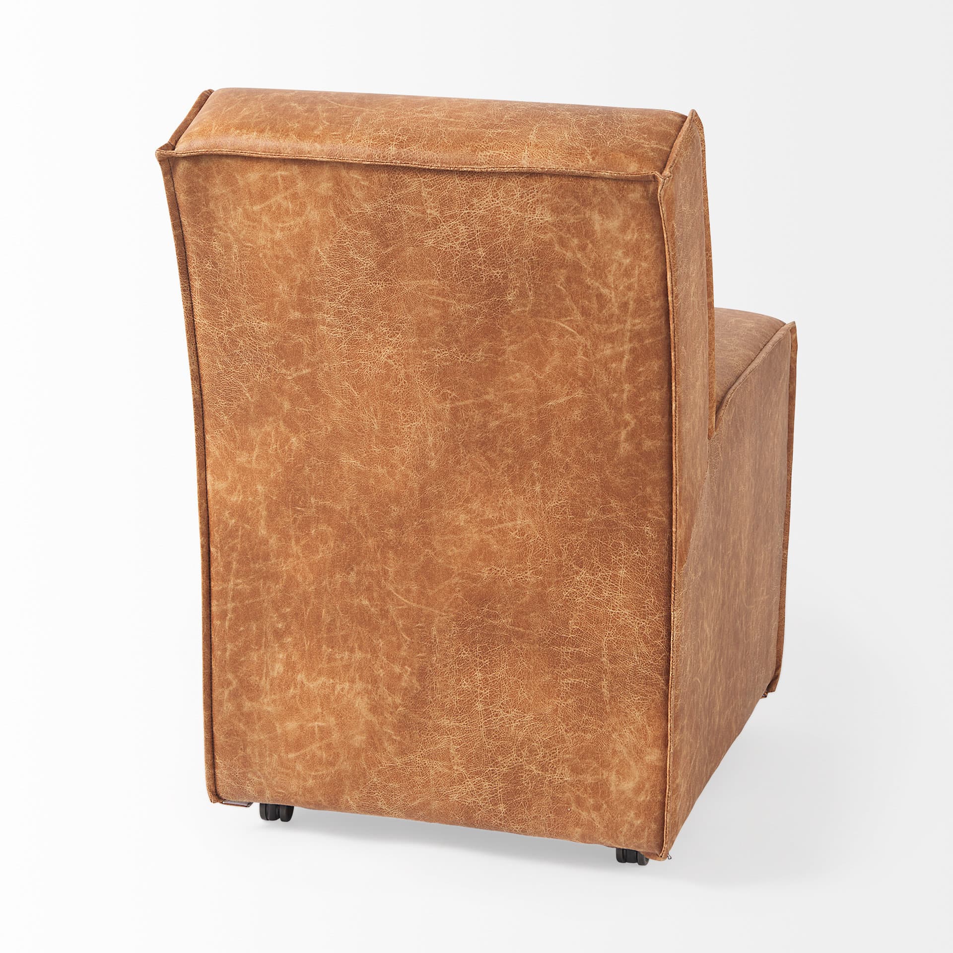 Damon Barrel Back Dining Arm Chair | Cognac Faux Leather w/ Casters — product photograph