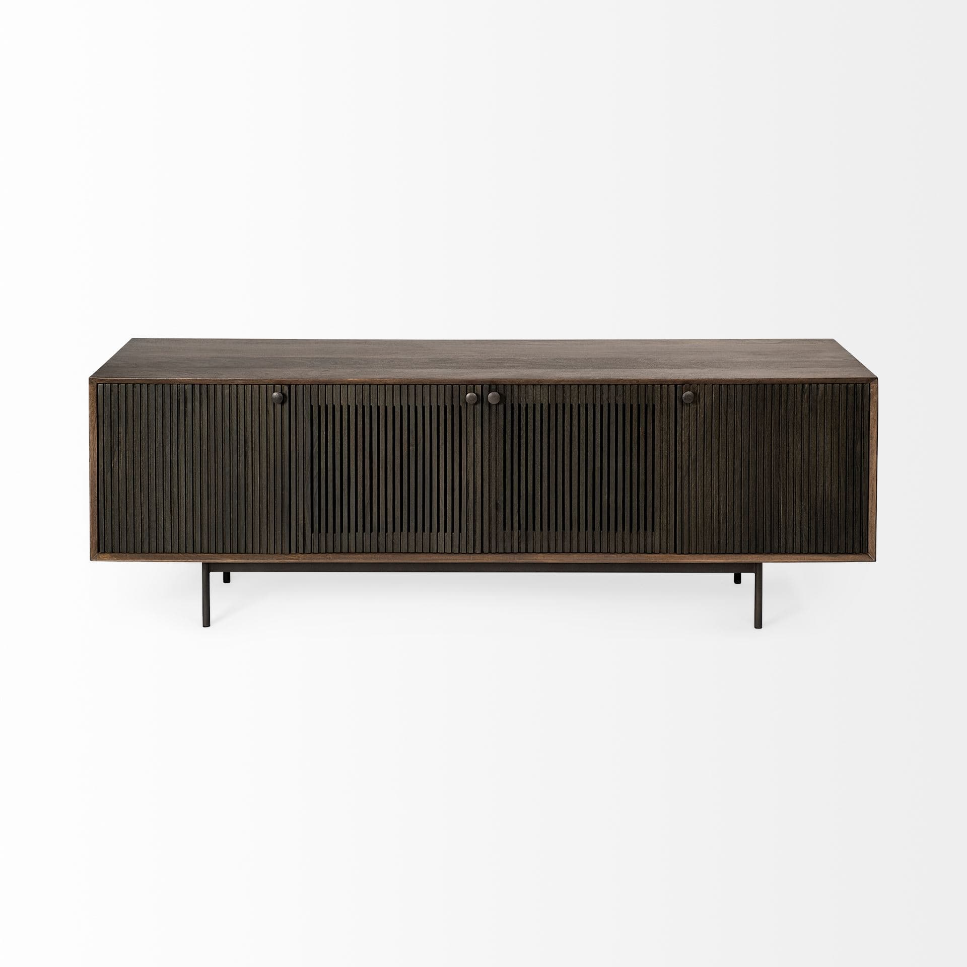 Grace I Two-Toned Brown Solid Wood TV Stand Media Console with Slated Doors, TV up to 82" — product photograph