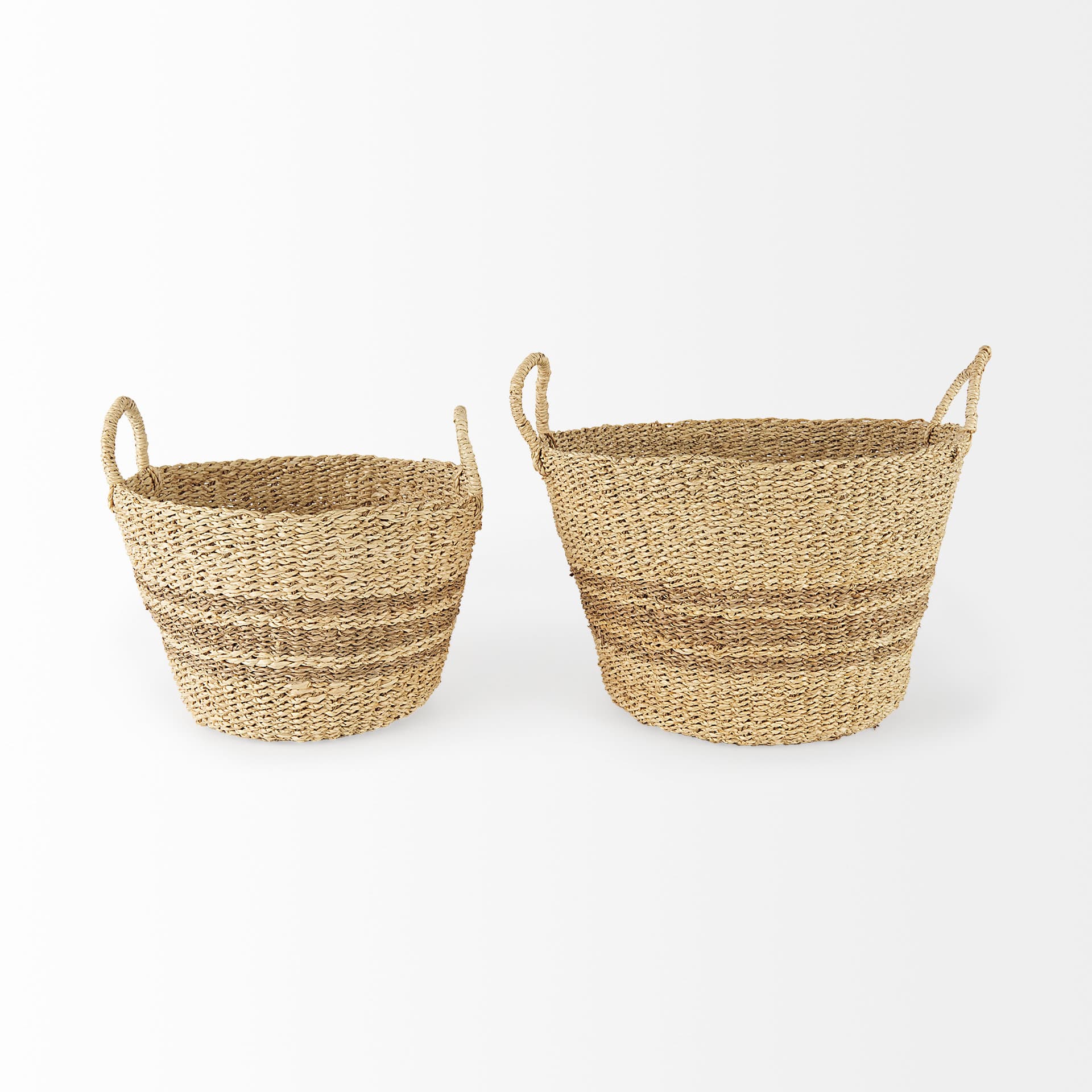 Vance 17.7L x 17.7W x 11.8H Light Brown Palm Leaf and Seagrass Round Basket W/ Handles — product photograph