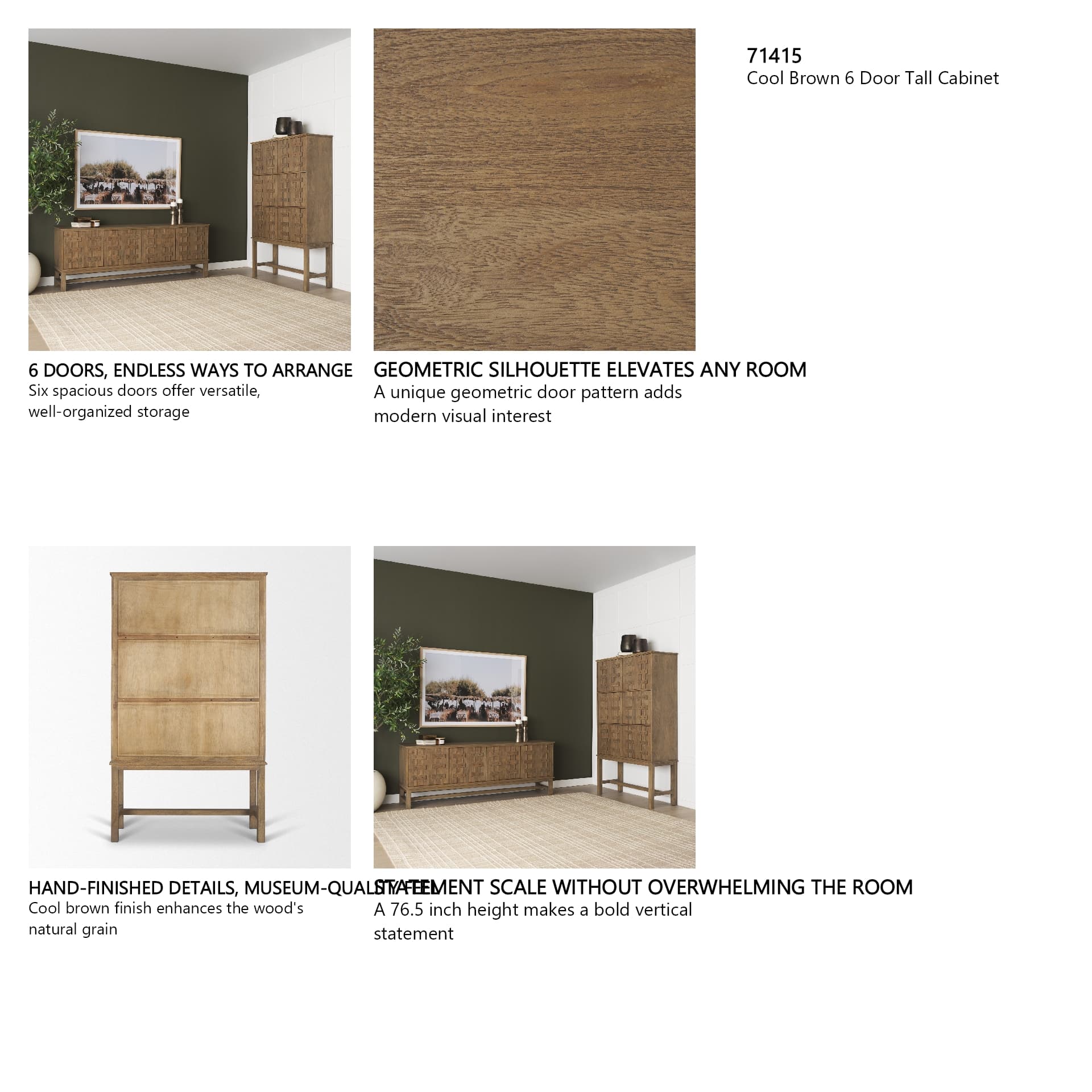 Truss Cool Brown Wood 6 Door Tall Cabinet — in a styled room