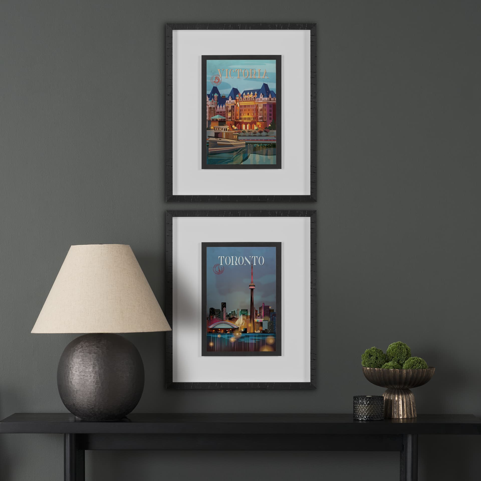 Victoria Go Canada (M) by Mercana Studio a Framed Art Print Matted under Glass — in a styled room