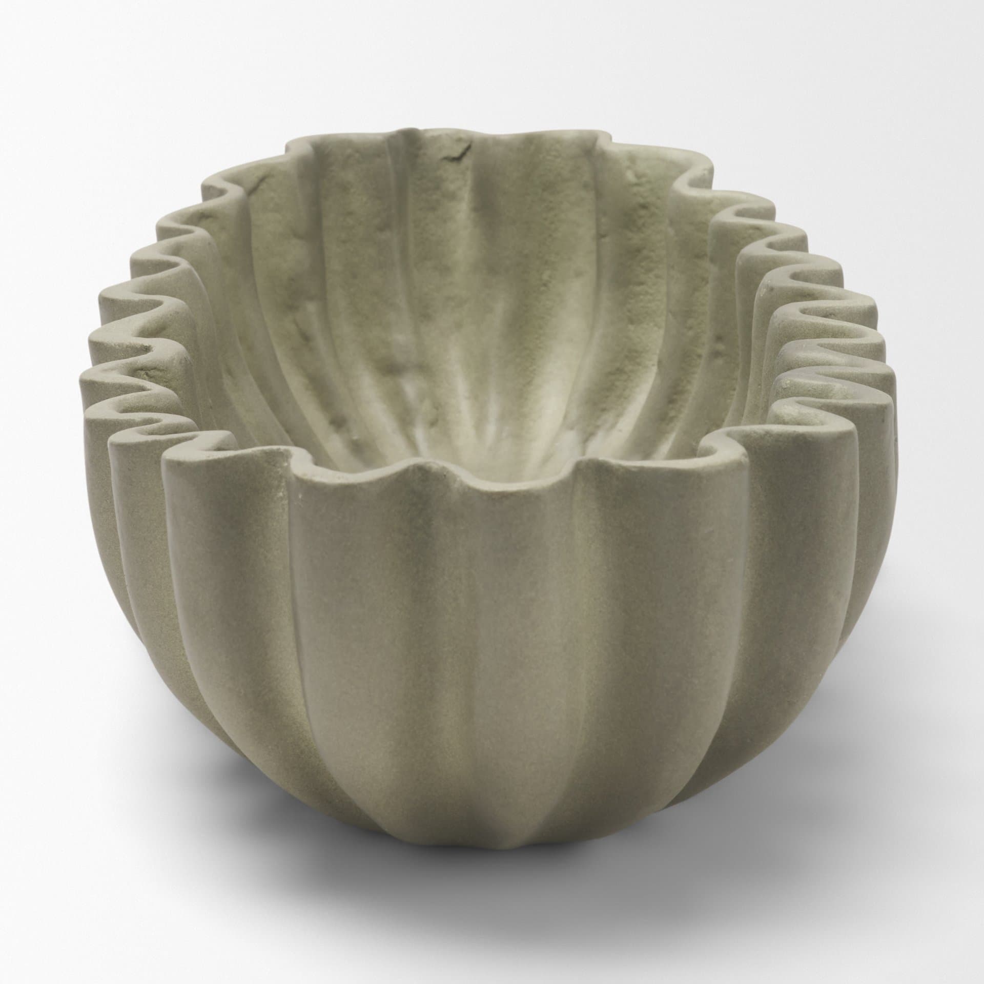 Camelia Large Fluted Sage Green Paper Mache Round Centerpiece Bowl — product photograph