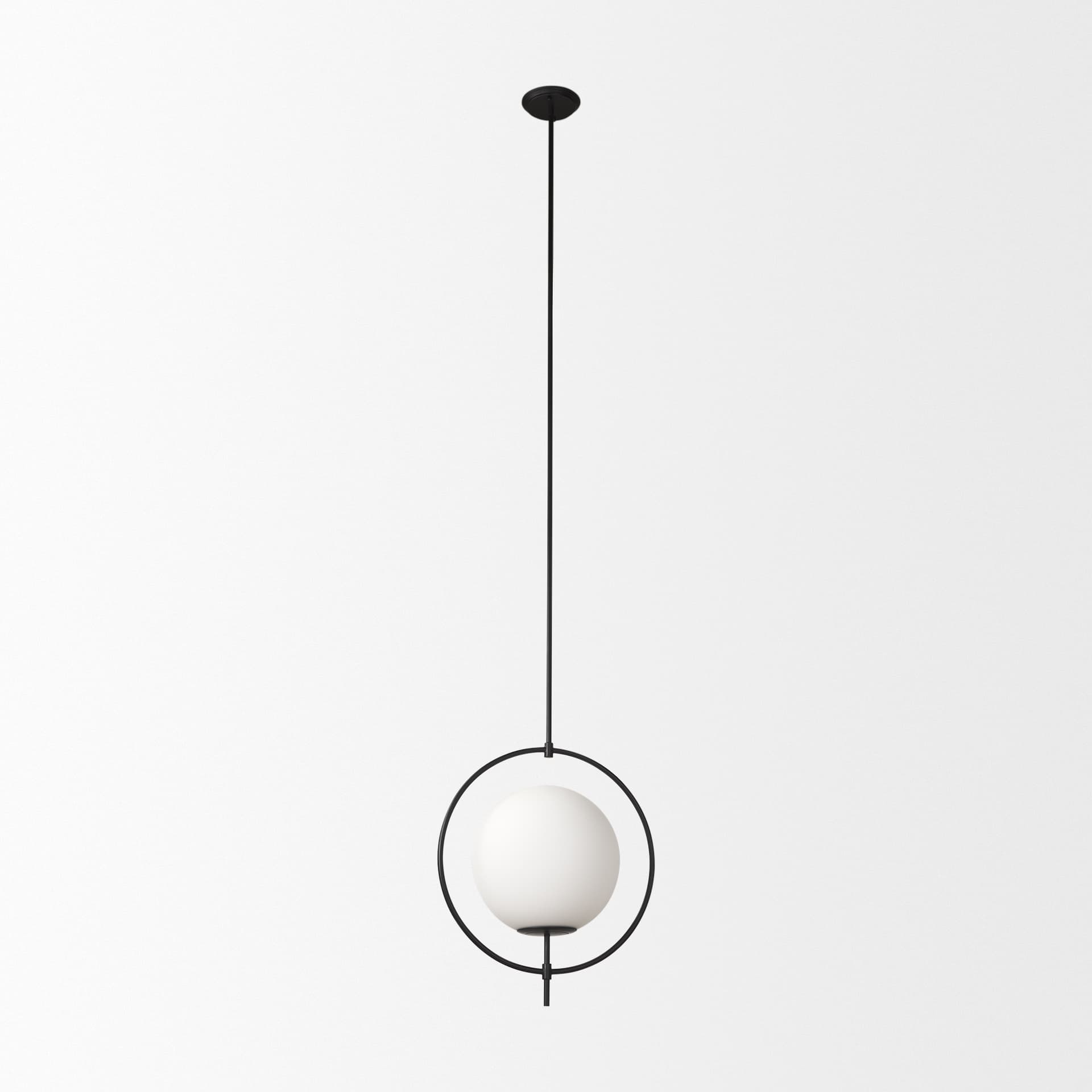 Farrah Frosted Glass Globe set in Matte Black Metal Pendant Ceiling Light — product photograph