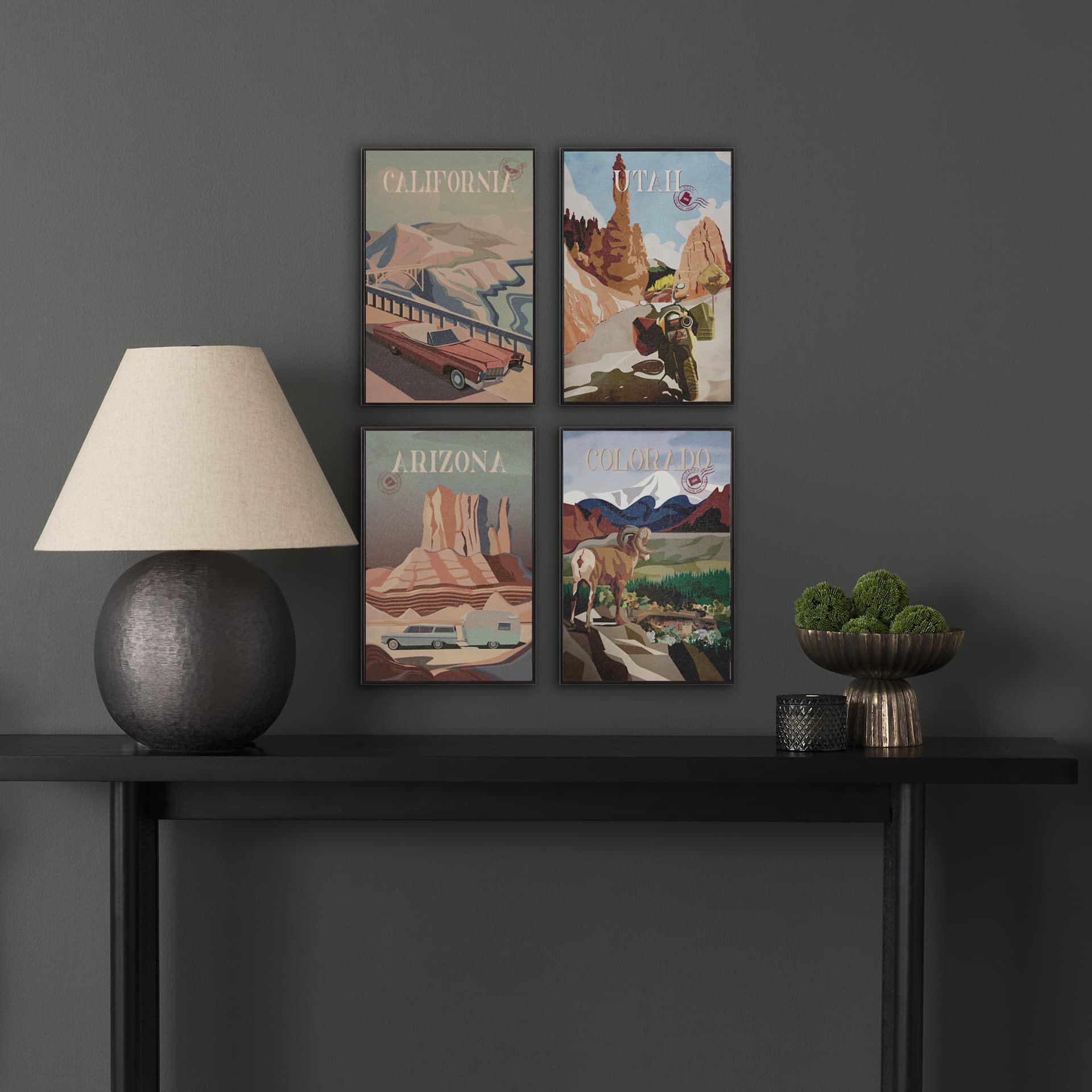 California Go USA (SM) by Mercana Studio a Hand Embellished Decograph Framed Art Print — in a styled room
