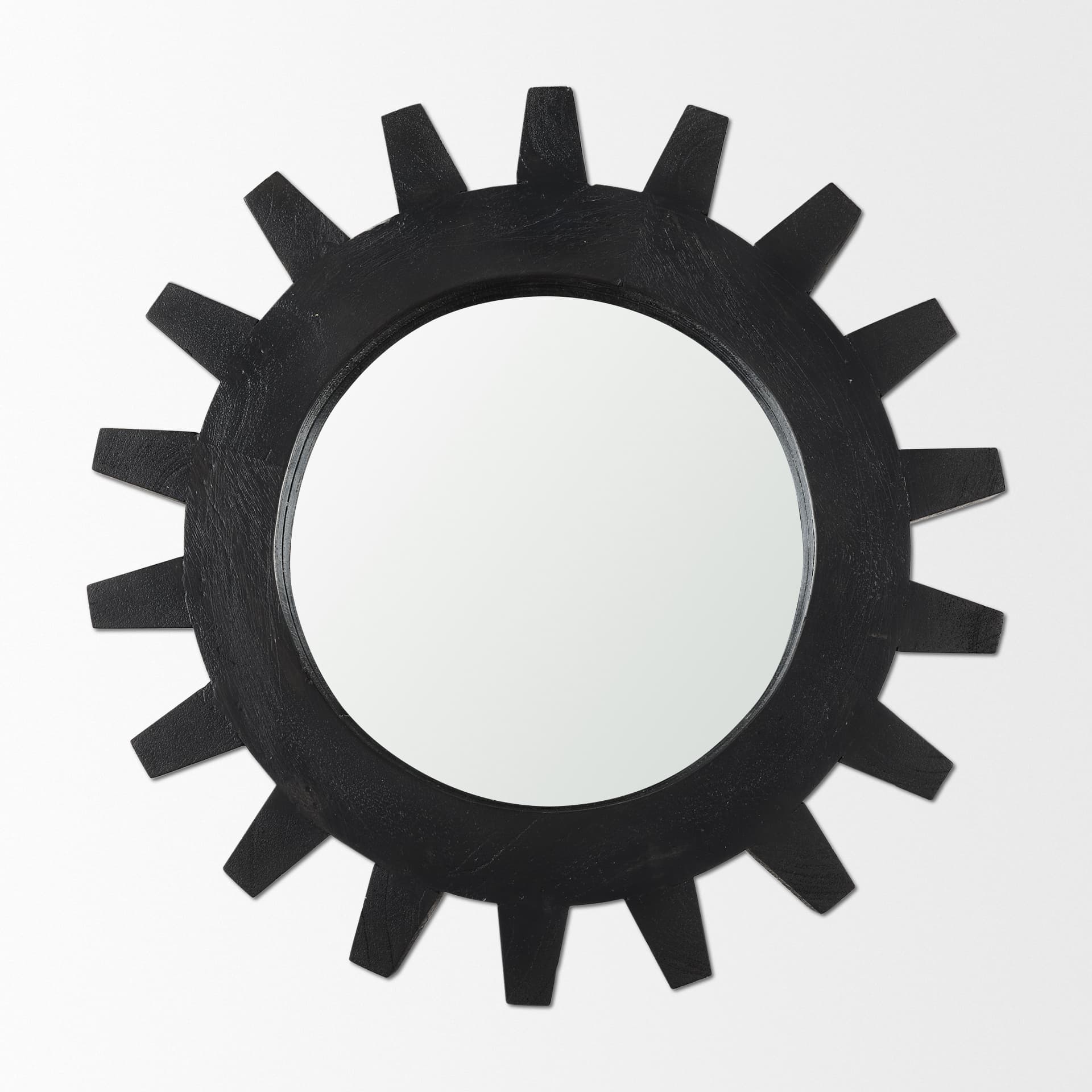 Sundance Cog 17" Round Black Wood Frame Mirror — product photograph