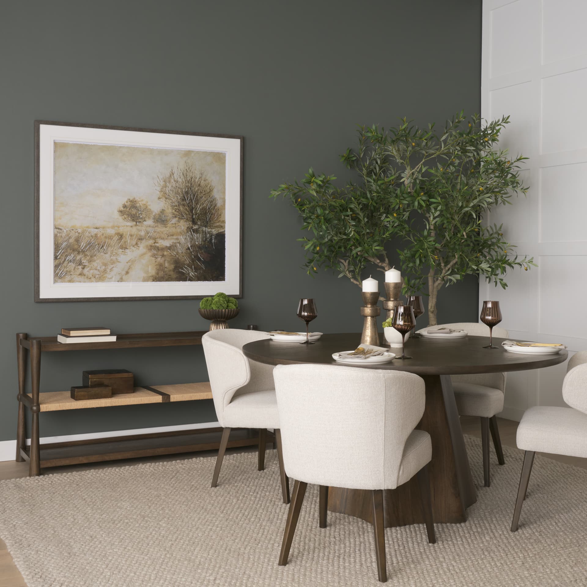 Bondi Dark Brown Wood w/ Paper Rope Shelf Console Table — product photograph