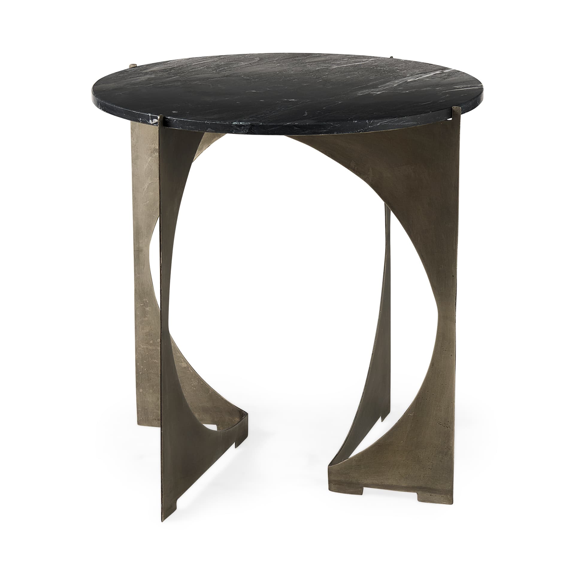 Reinhold II 21L x 21W x 21H Black Marble Top Iron Side Table — product photograph