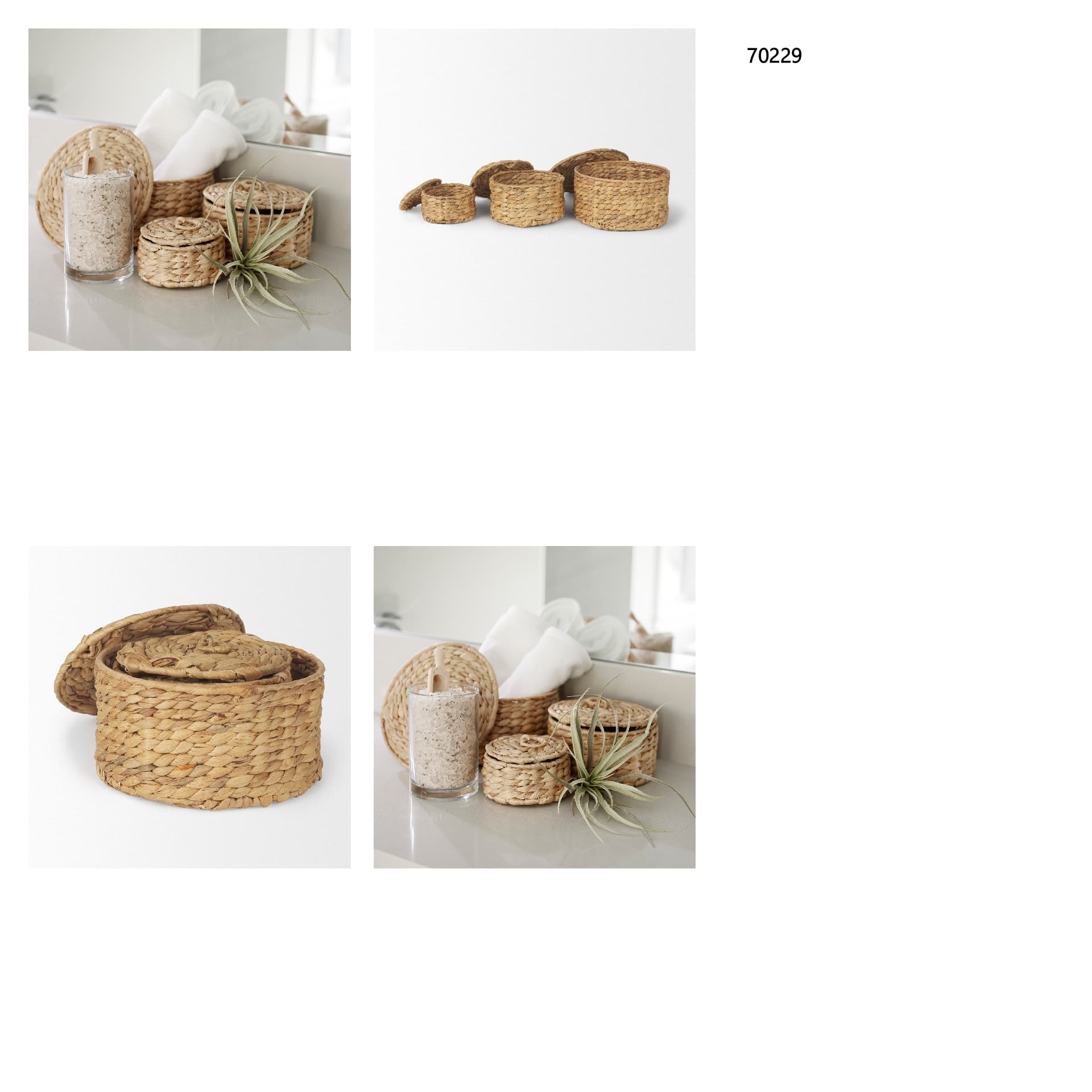 Kea Set of 3 Nesting Water Hyacinth Boxes with Lids — in a styled room