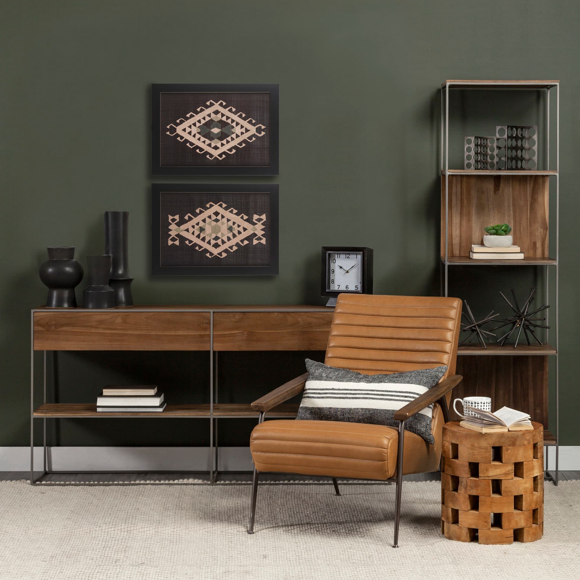Brown Tapestry V by Mercana Studio a Hand Embellished Textured Framed Art Print — in a styled room
