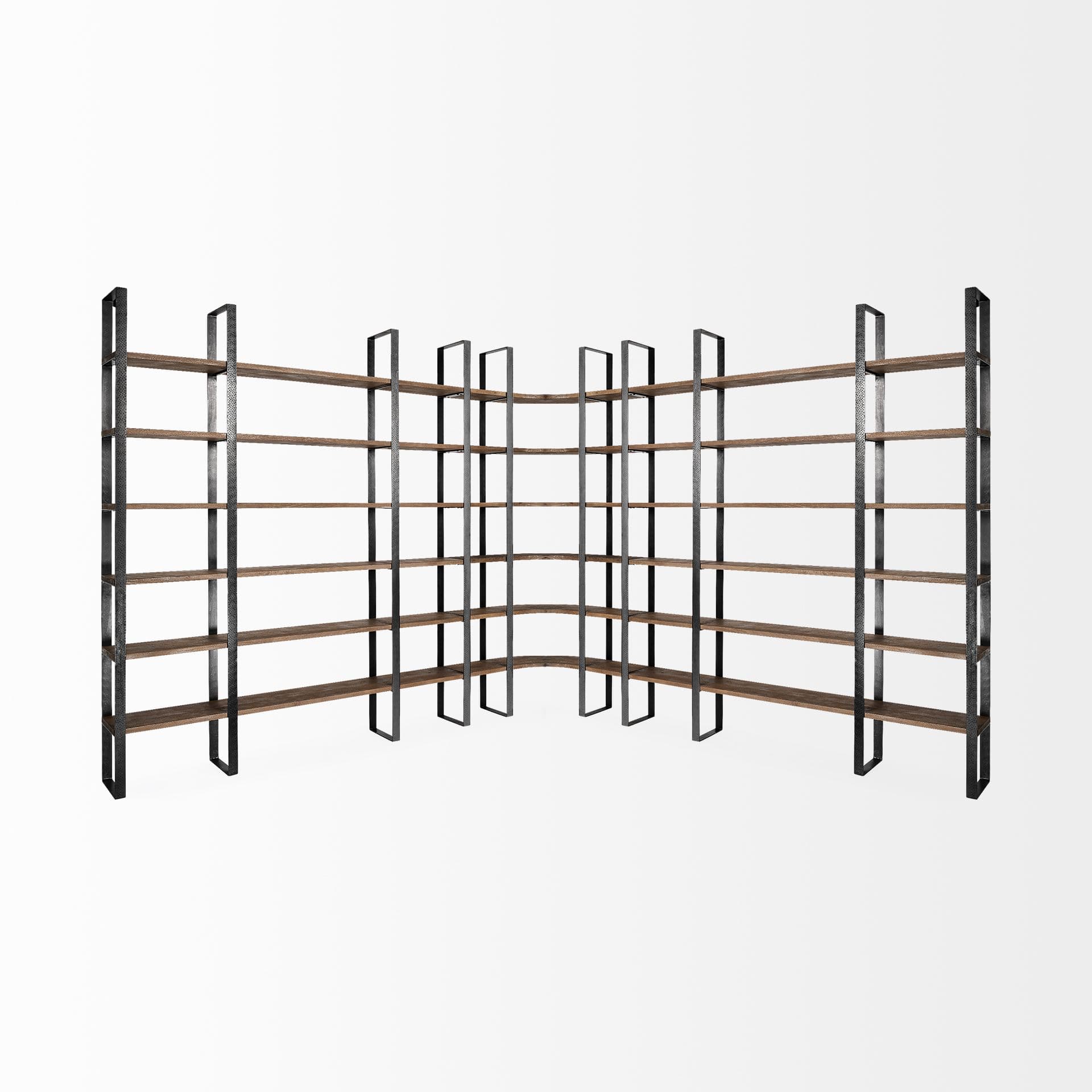 Taunton II 80L x 10.5W x 90H Dark Brown Wood And Black Iron Six Shelving Unit — product photograph