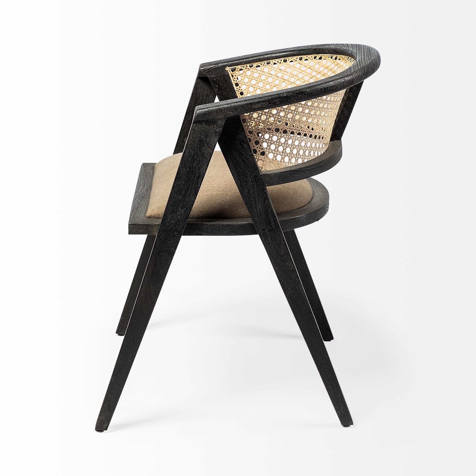 Tabitha Cane Back Dining Arm Chair | Linen w/ Black Wooden — product photograph