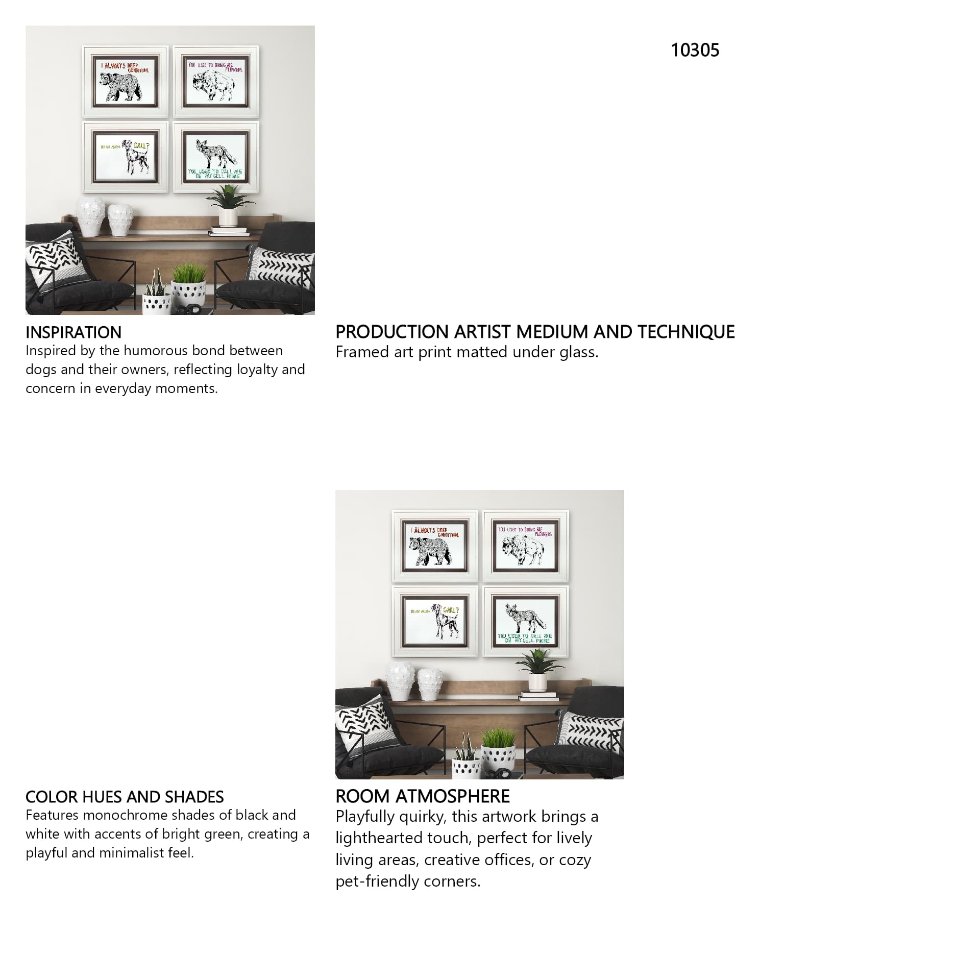Weimaraner by Marie, Natasha a Framed Art Print Matted under Glass — in a styled room