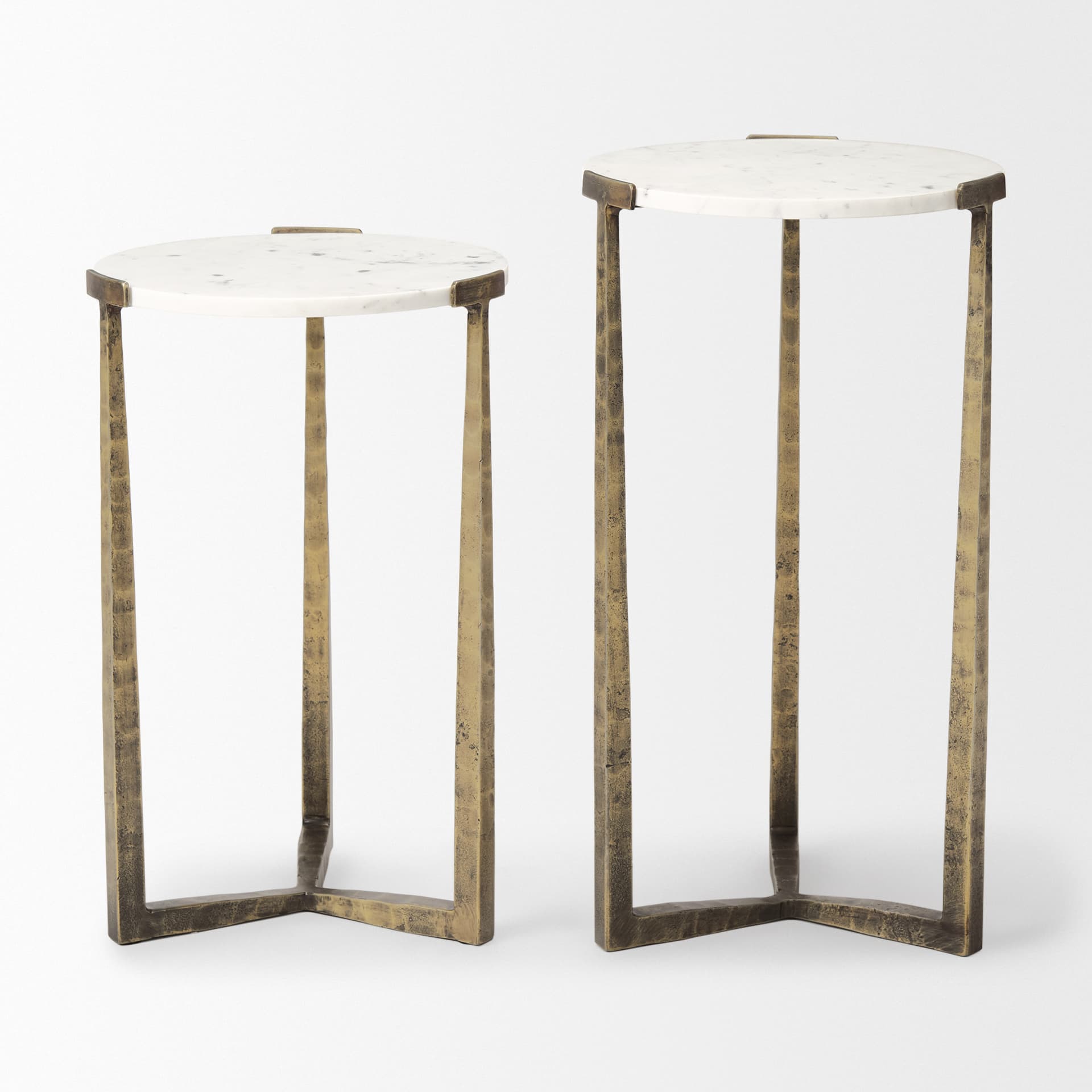 Atticus Marble and Antiqued Gold Metal Nesting Accent Tables (Set of 2) — product photograph