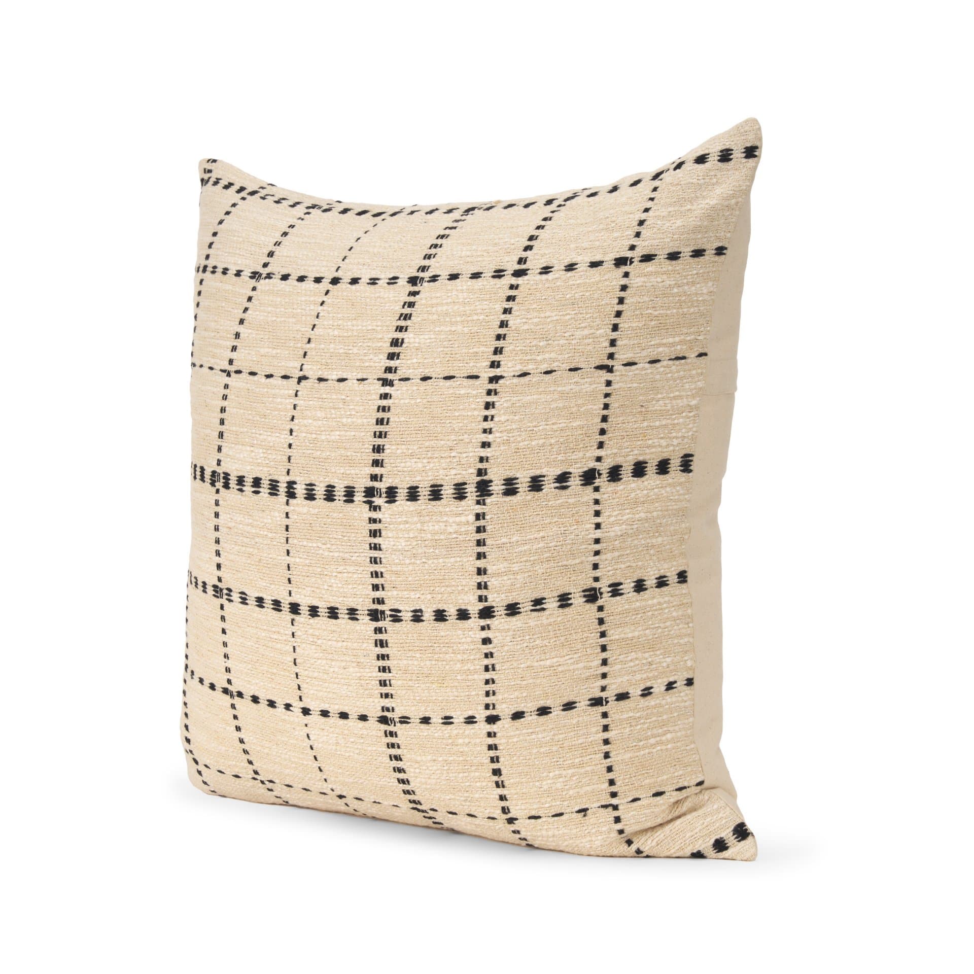Jaela 22x22 Beige/Black Striped Checkered Square Throw Pillow Cover w/Down Filler — product photograph