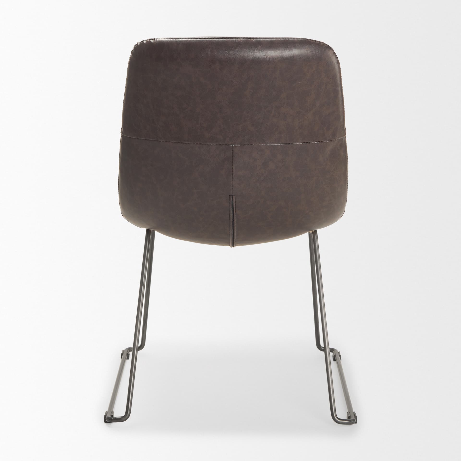 Sawyer Solid Back Dining Side Chair | Dark Brown Faux Leather w/ Iron — product photograph