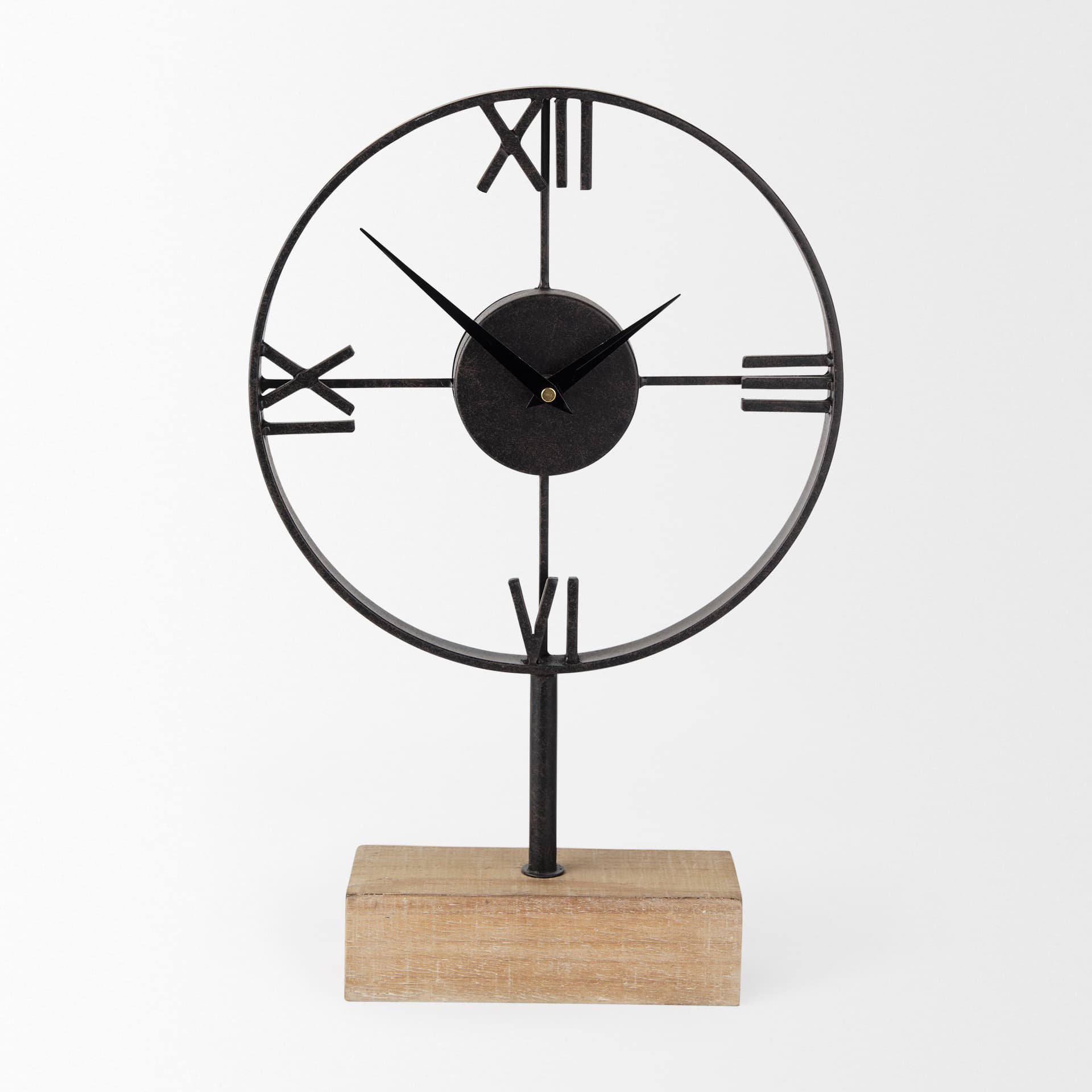 Oris Black Metal/Wood Open Frame Table Clock — product photograph