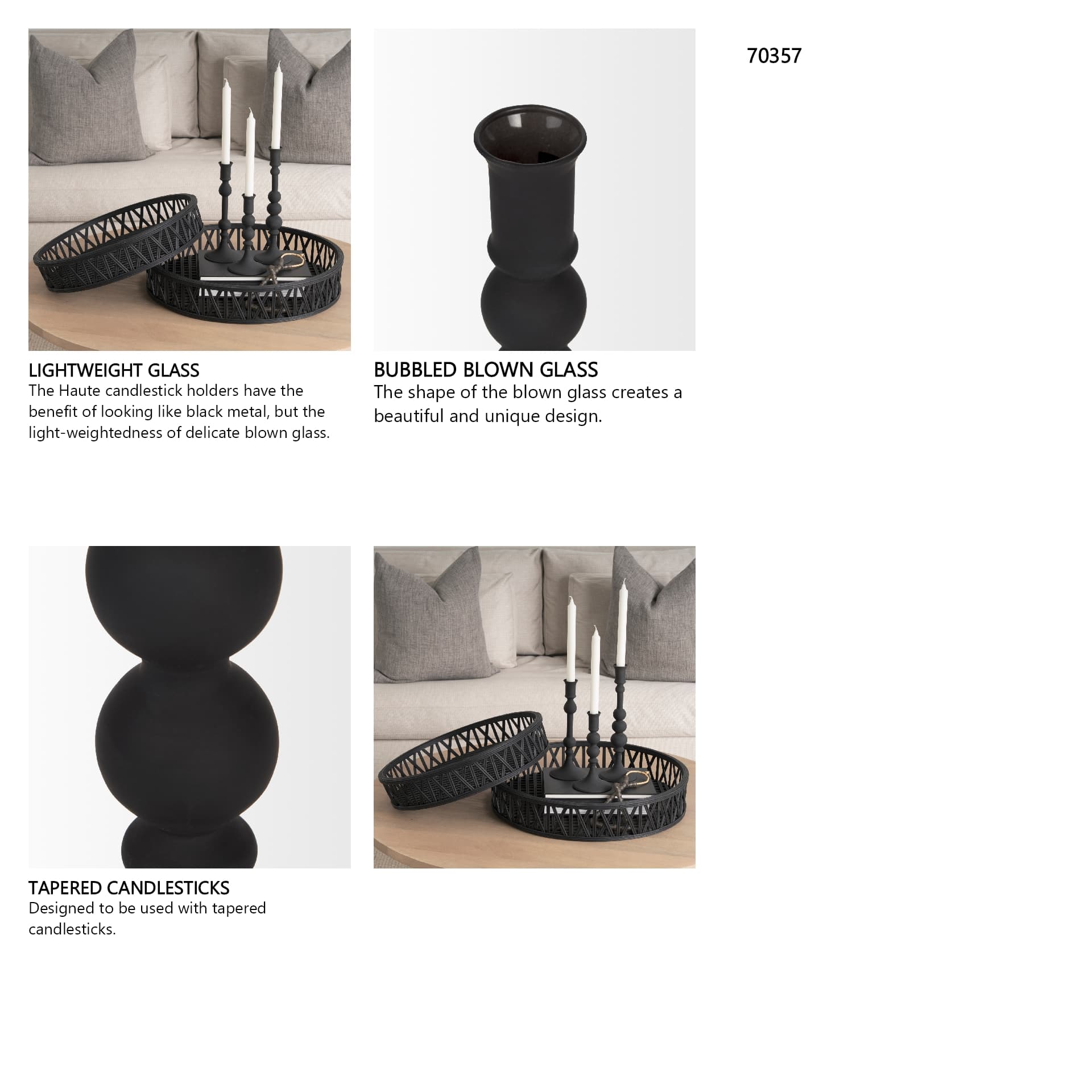 Haute Small Matte Black Blown Glass Candlestick — in a styled room
