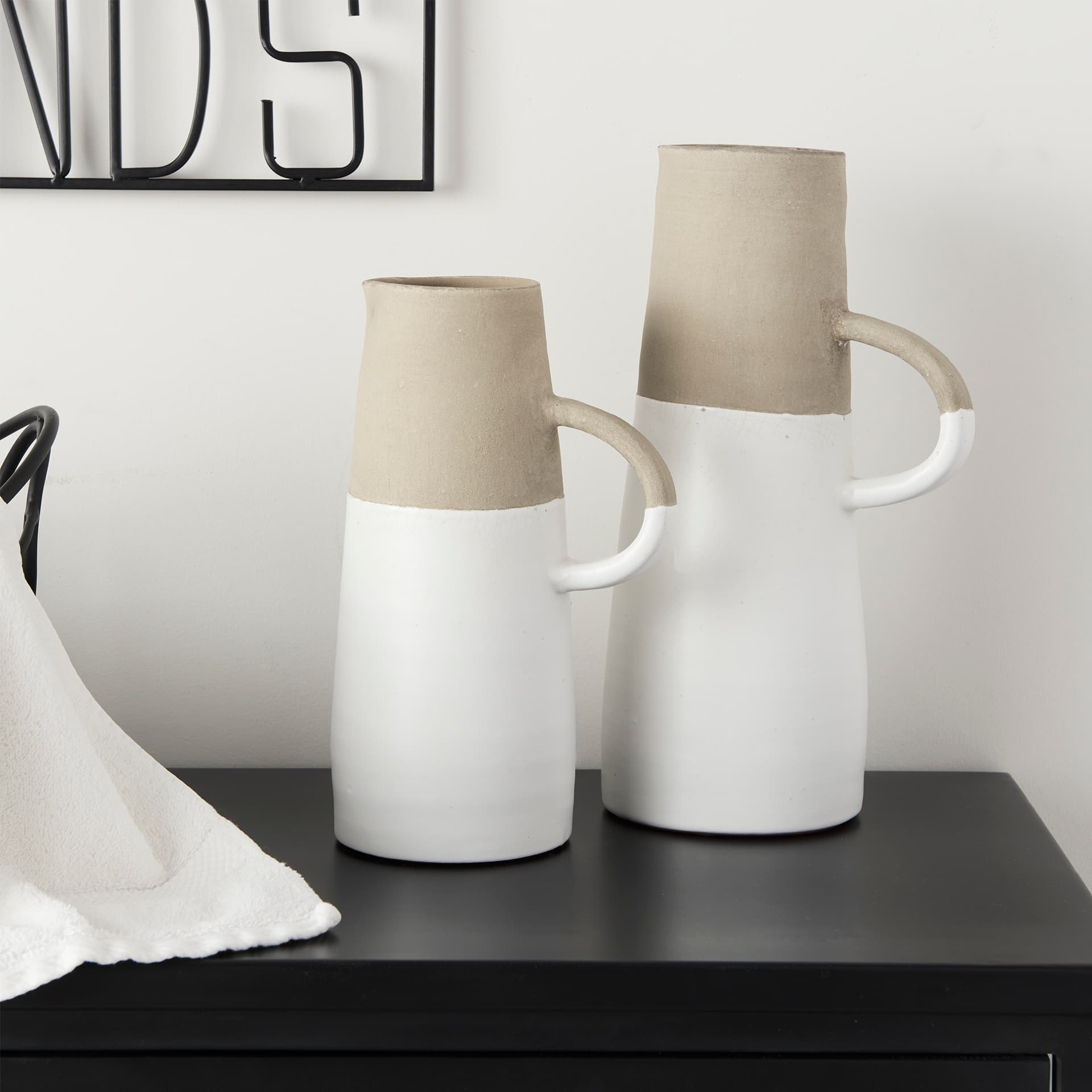 Garand Small 13H Two-Toned White Natural Ceramic Jug — product photograph