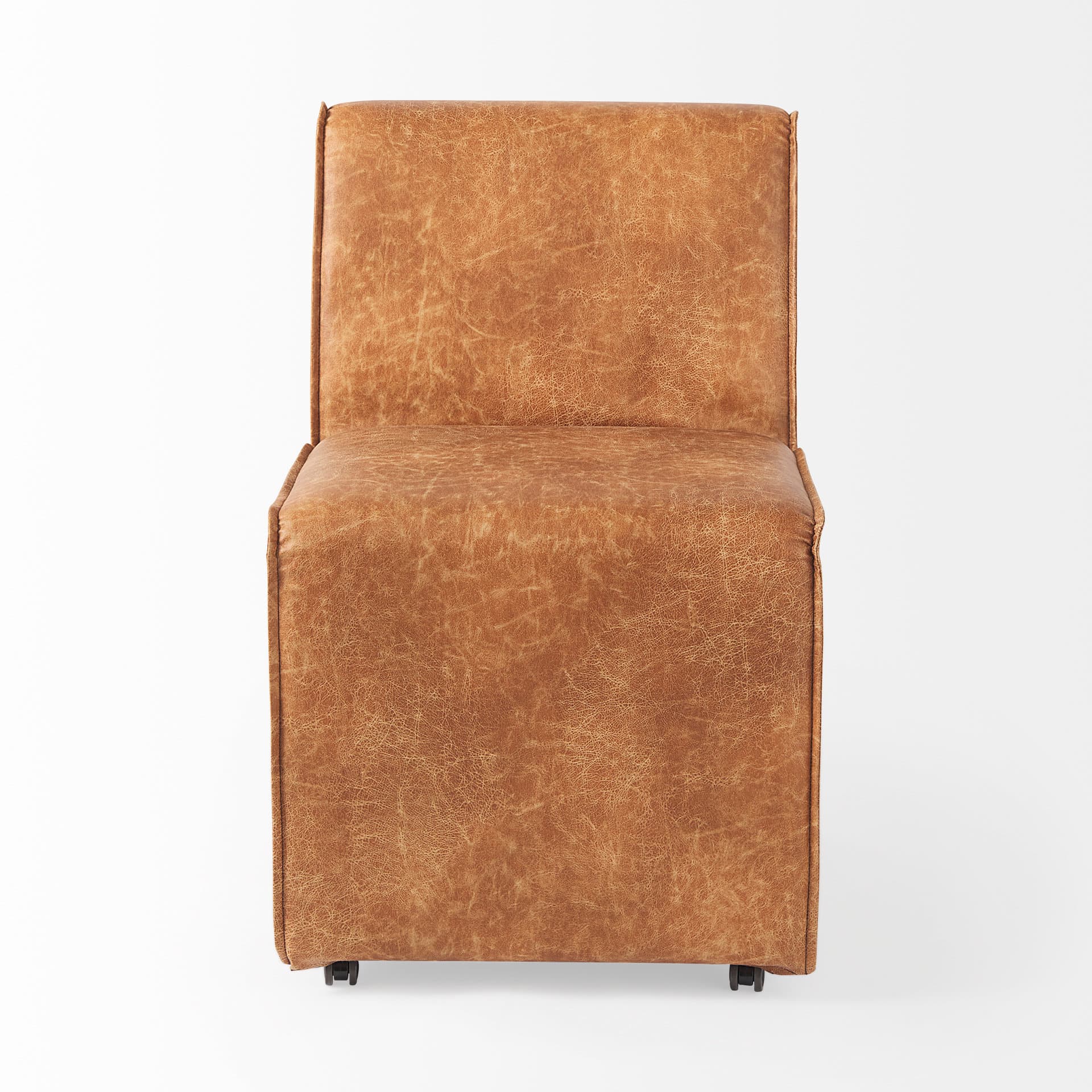 Damon Barrel Back Dining Arm Chair | Cognac Faux Leather w/ Casters — product photograph