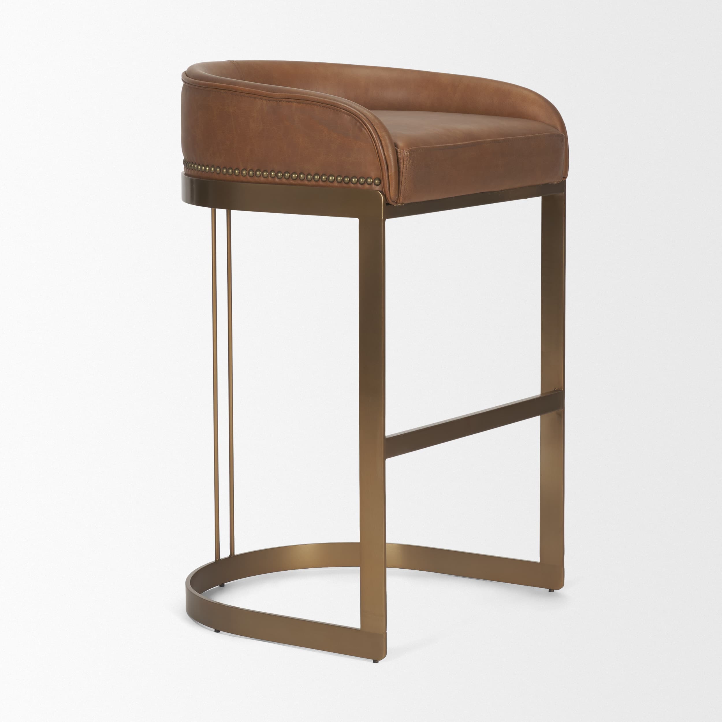 Hollyfield Low Back 28.75in Seat Bar Stool | Cognac Brown Leather — product photograph