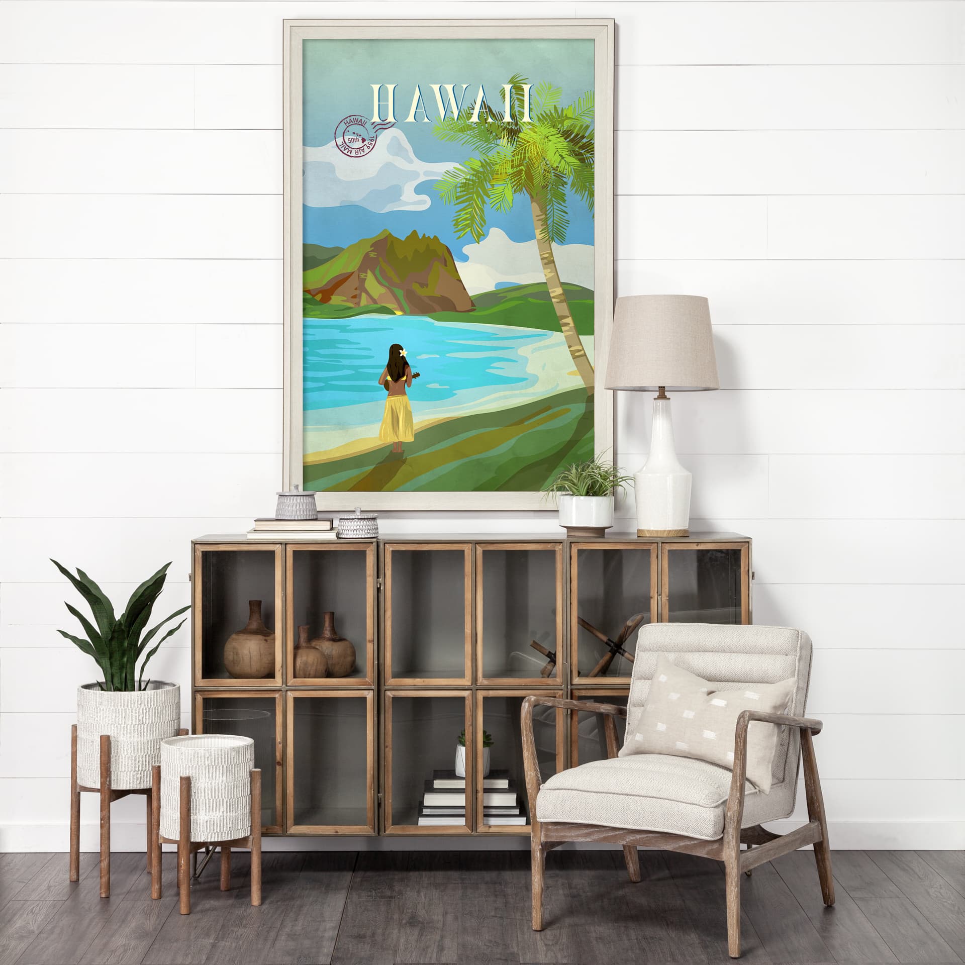 Hawaii Go USA (XL) by Mercana Studio a Hand Embellished Decograph Framed Art Print under Glass — in a styled room