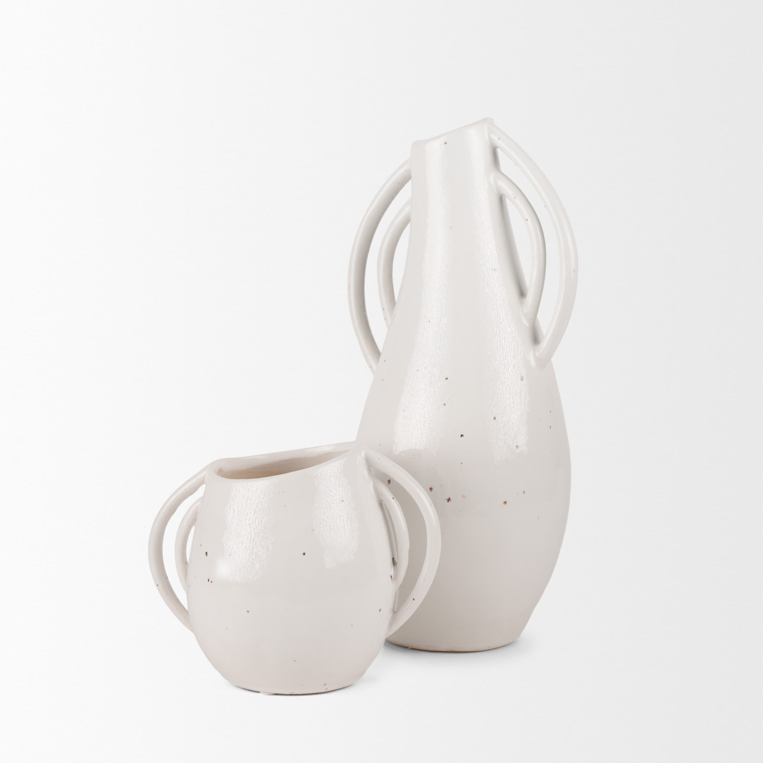 Urvi Short Off White Speckled Asymmetrical Ceramic Vase — product photograph