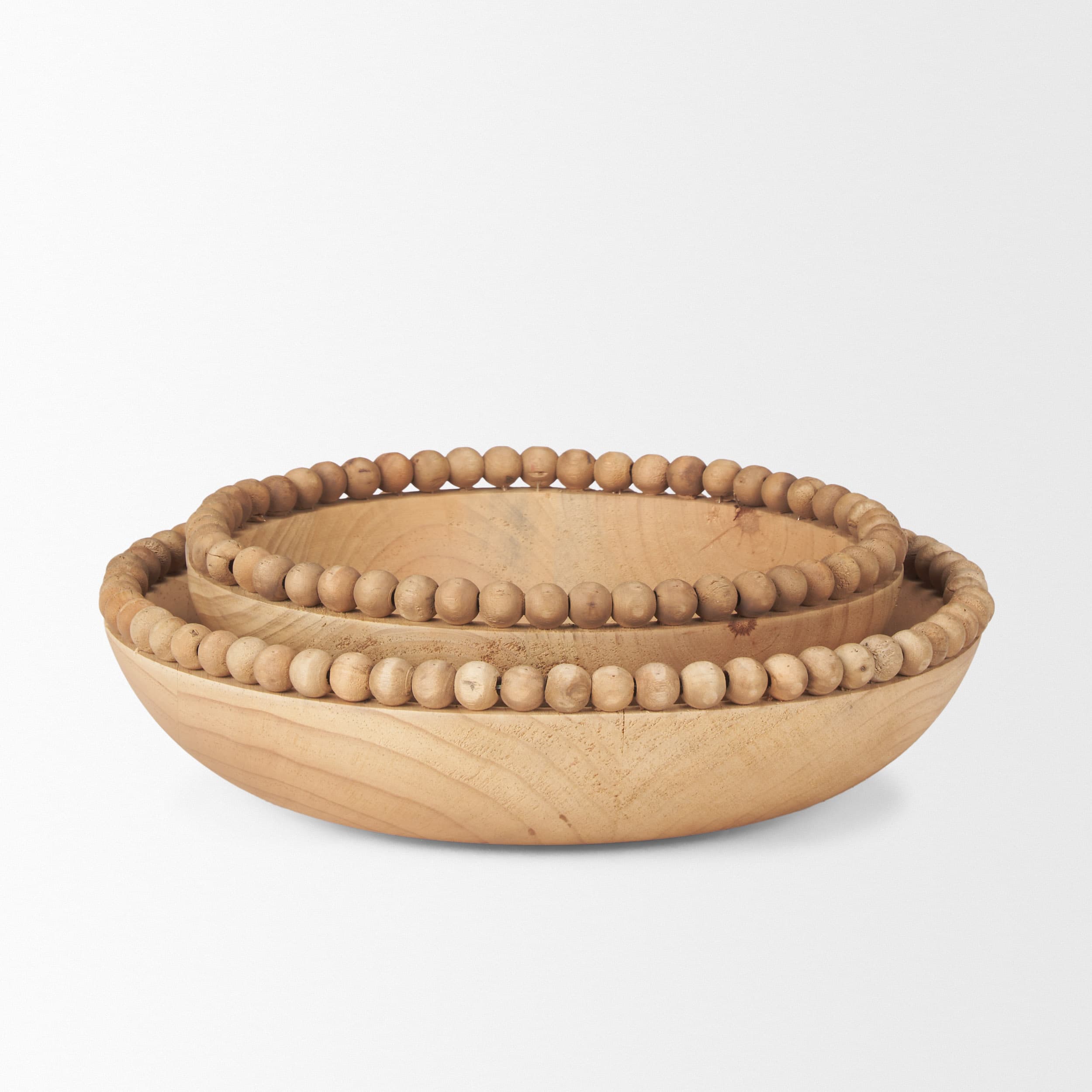 Wendell Light Brown Wood w/ Wood Bead Round Bowls — product photograph