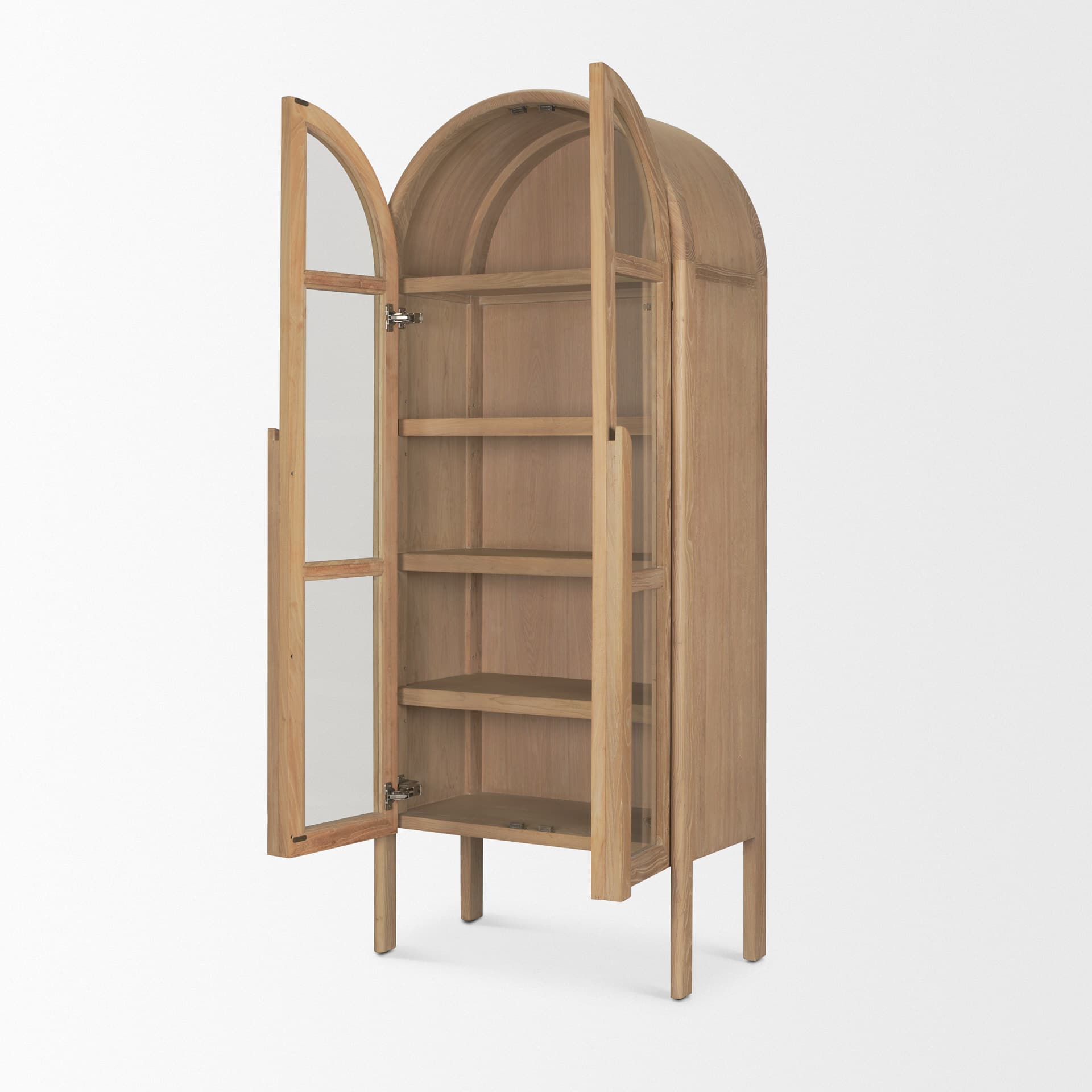 Callum Light Brown Elm Wood w/ Glass Doors Arched Curio Cabinet — product photograph