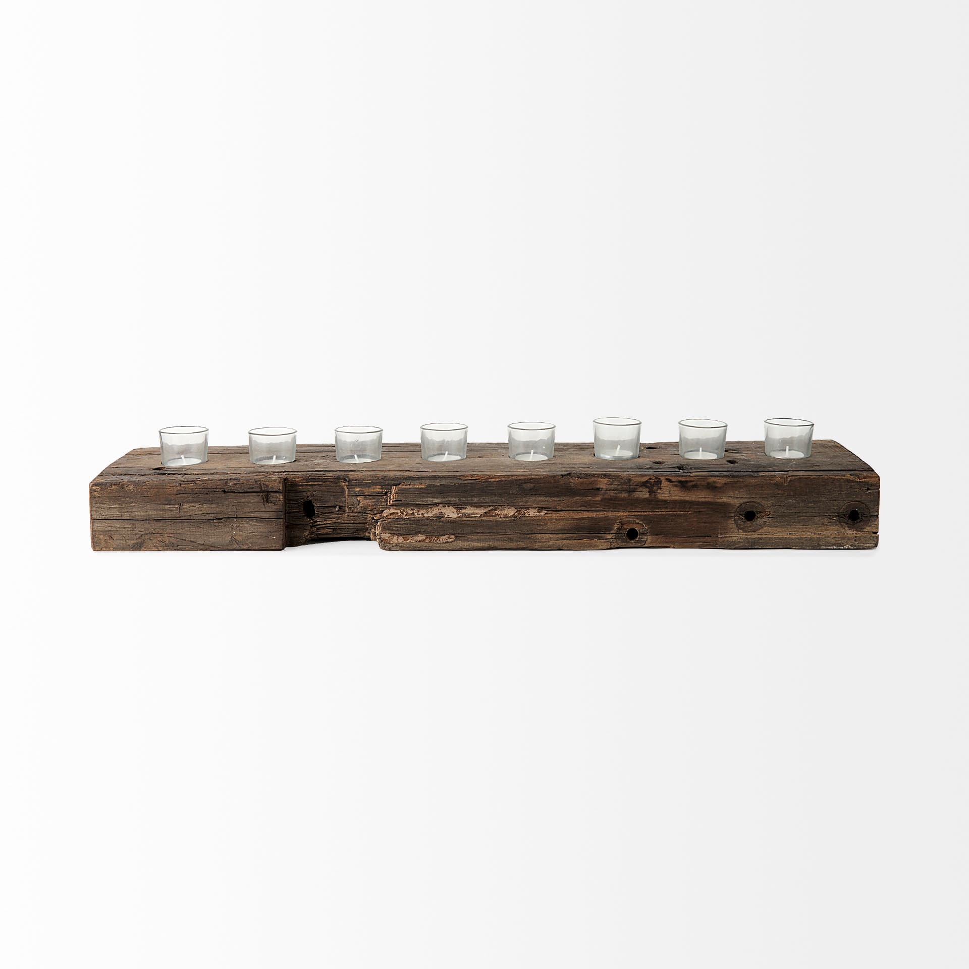 Lakara Reclaimed Wood Eight Tealight Table Candle Holder — product photograph