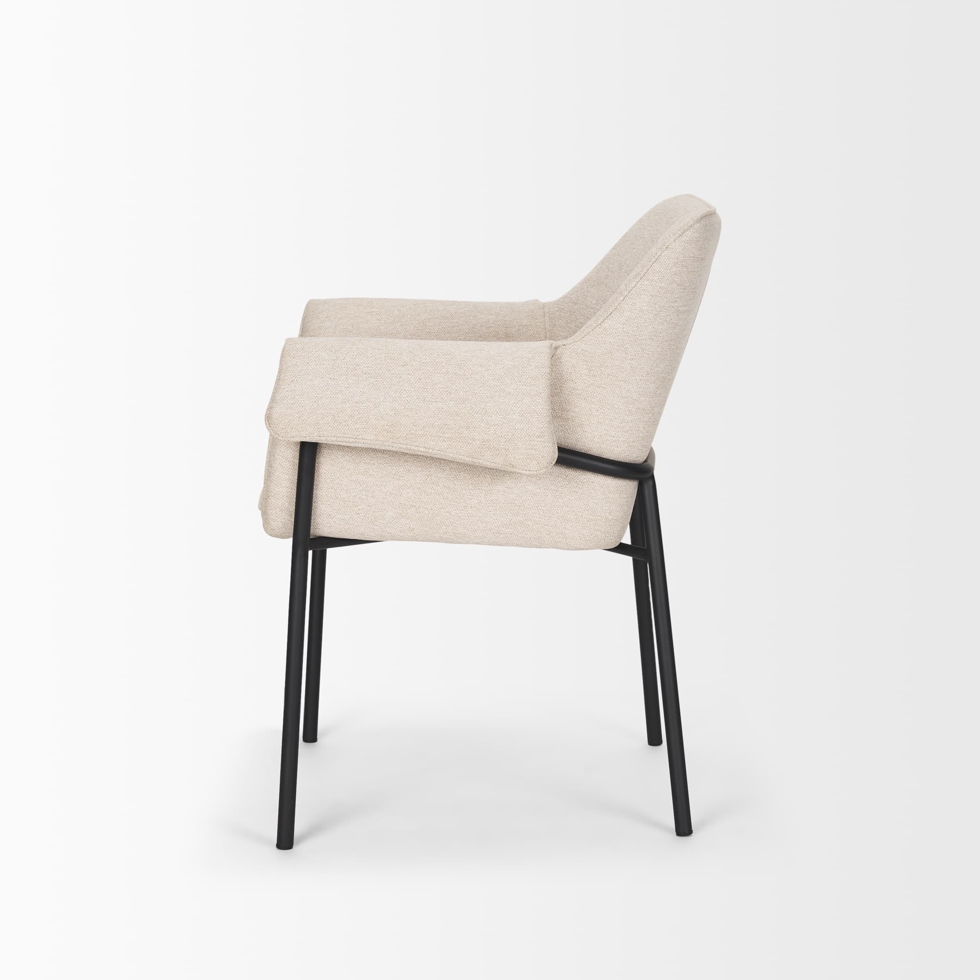 Brently Curved Back Dining Arm Chair | Oatmeal Fabric w/ Metal — product photograph